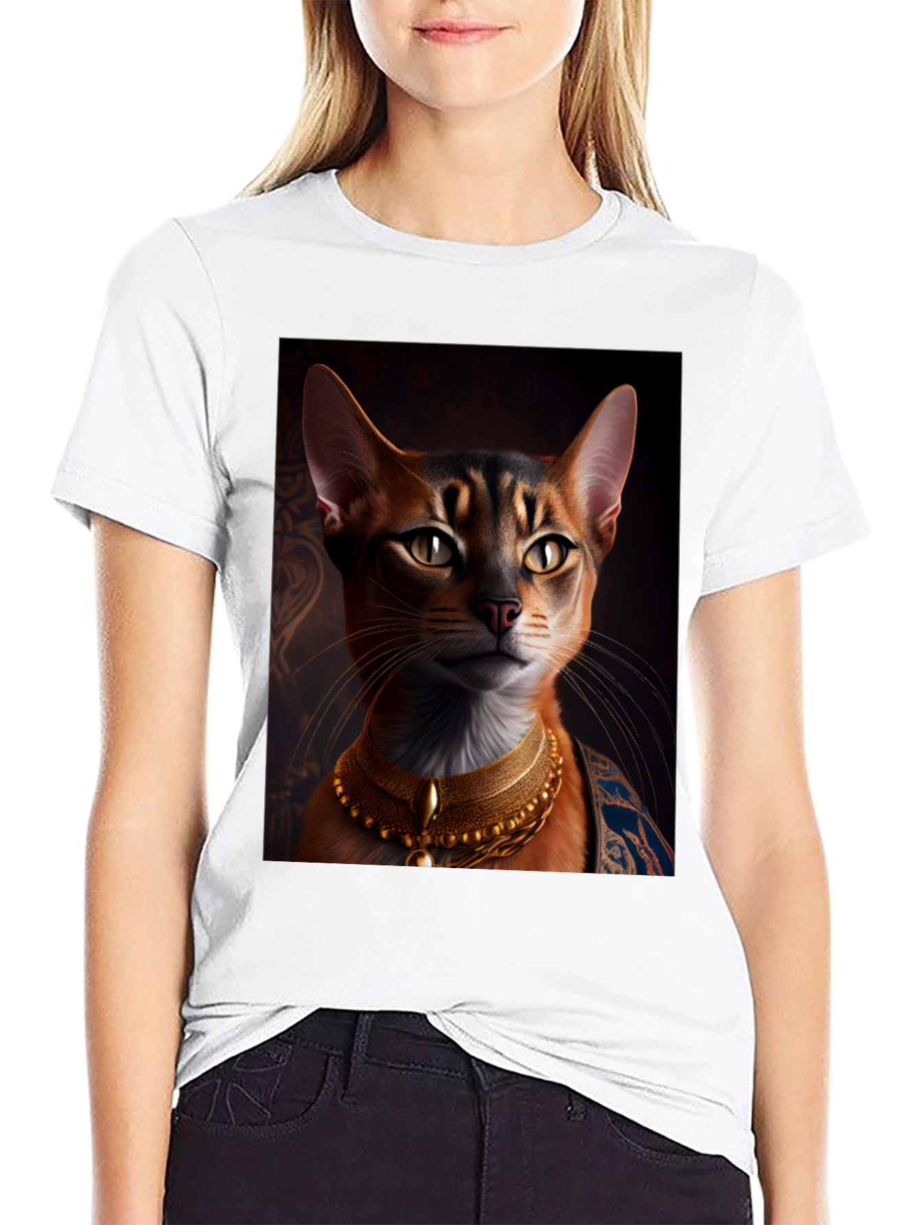 Black Royal Cat Graphic Tee - Black Cotton T-Shirt view 9