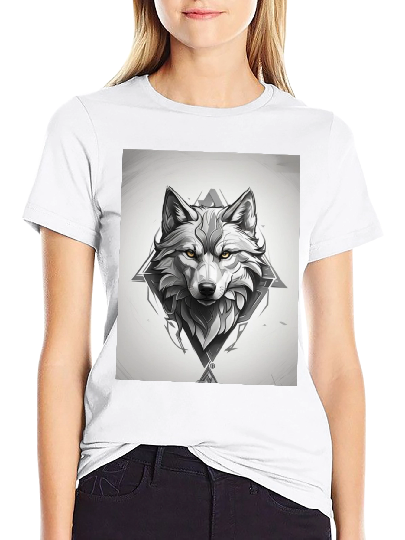 Black Wolf Graphic Print Black T-Shirt view 9