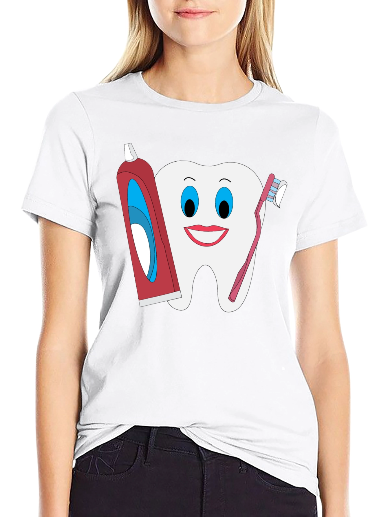 Black Funny Tooth T-Shirt: Dental Hygiene Cartoon Tee view 9