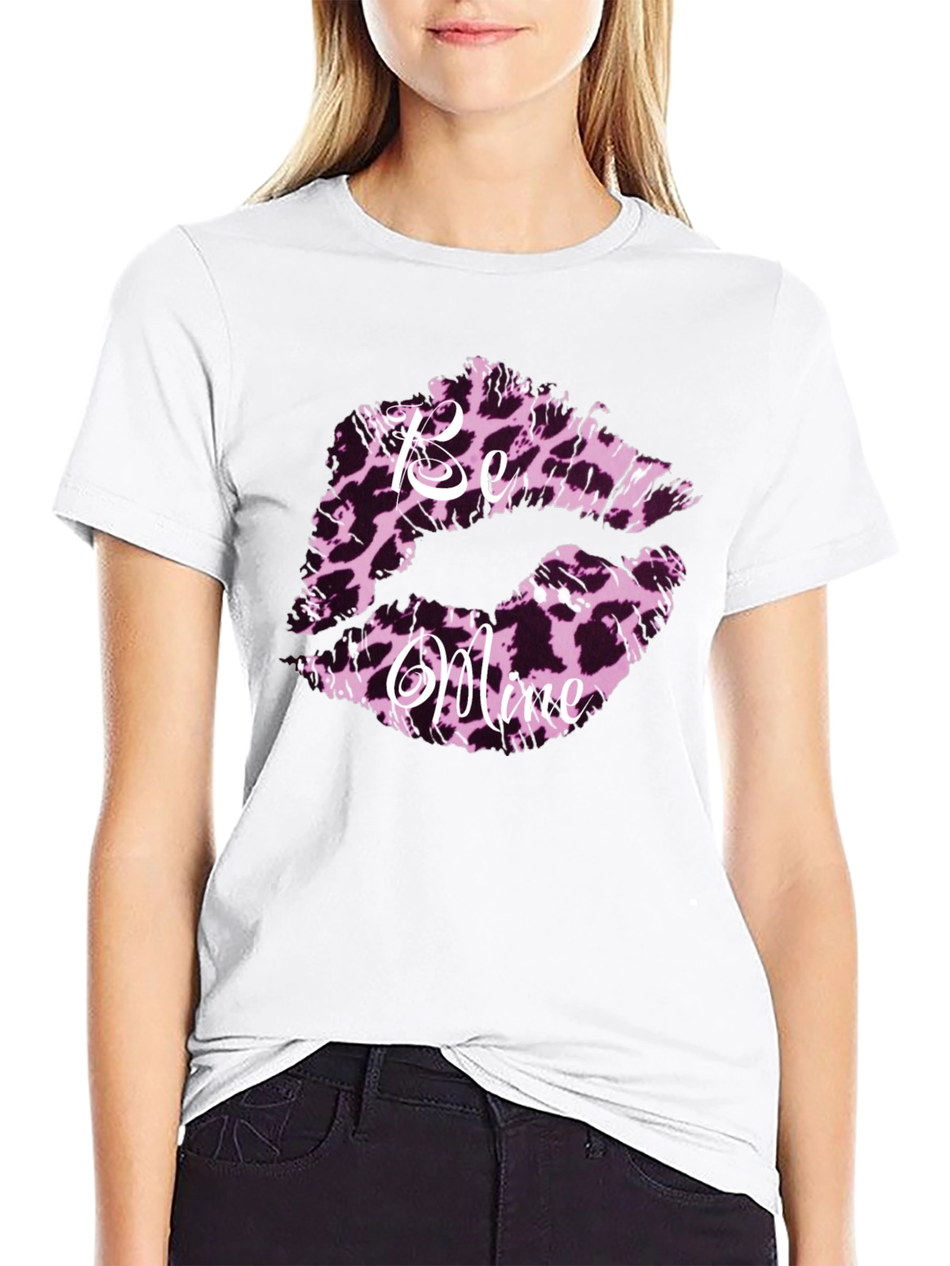 Black Be Mine Leopard Print Lips Graphic Tee view 9