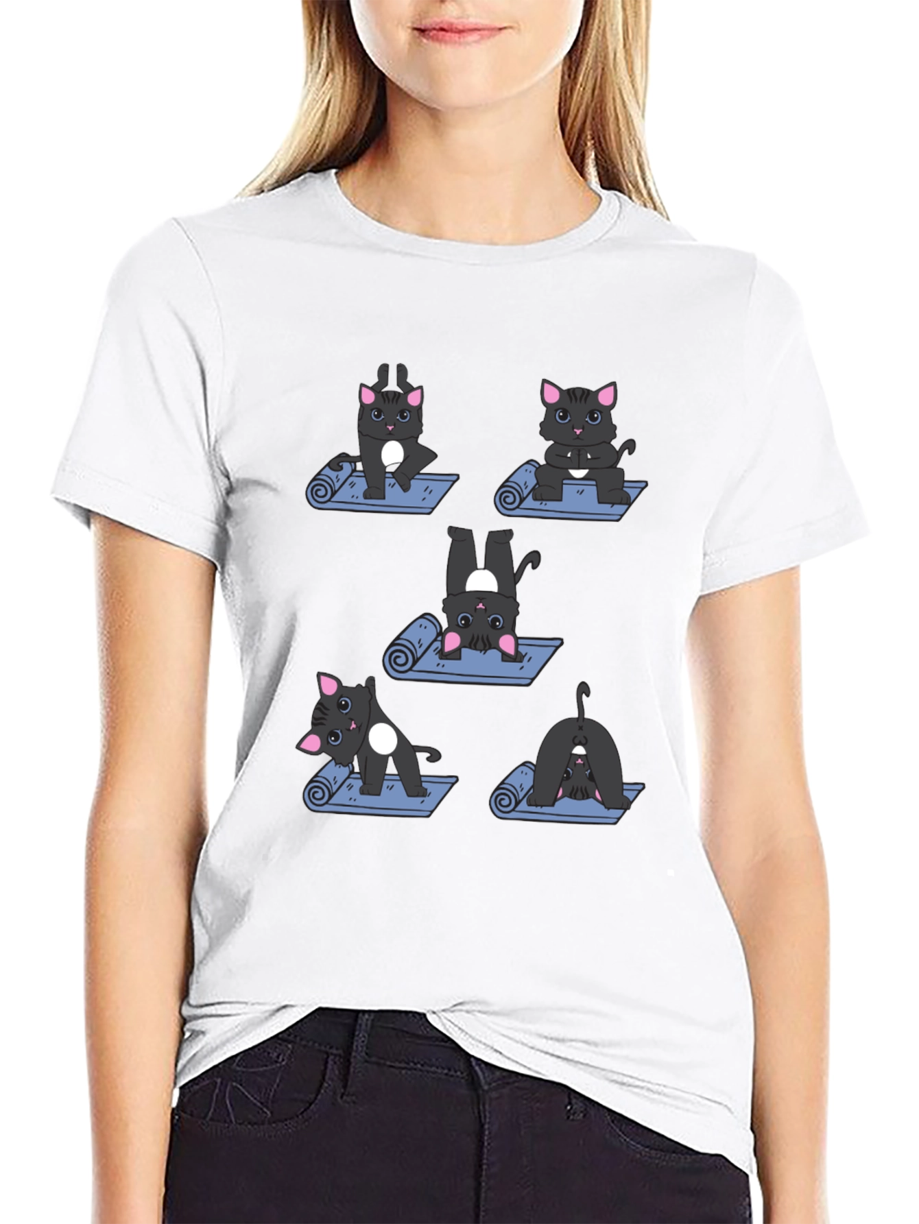 Black Yoga Cat T-Shirt - Funny Cartoon Tee view 9