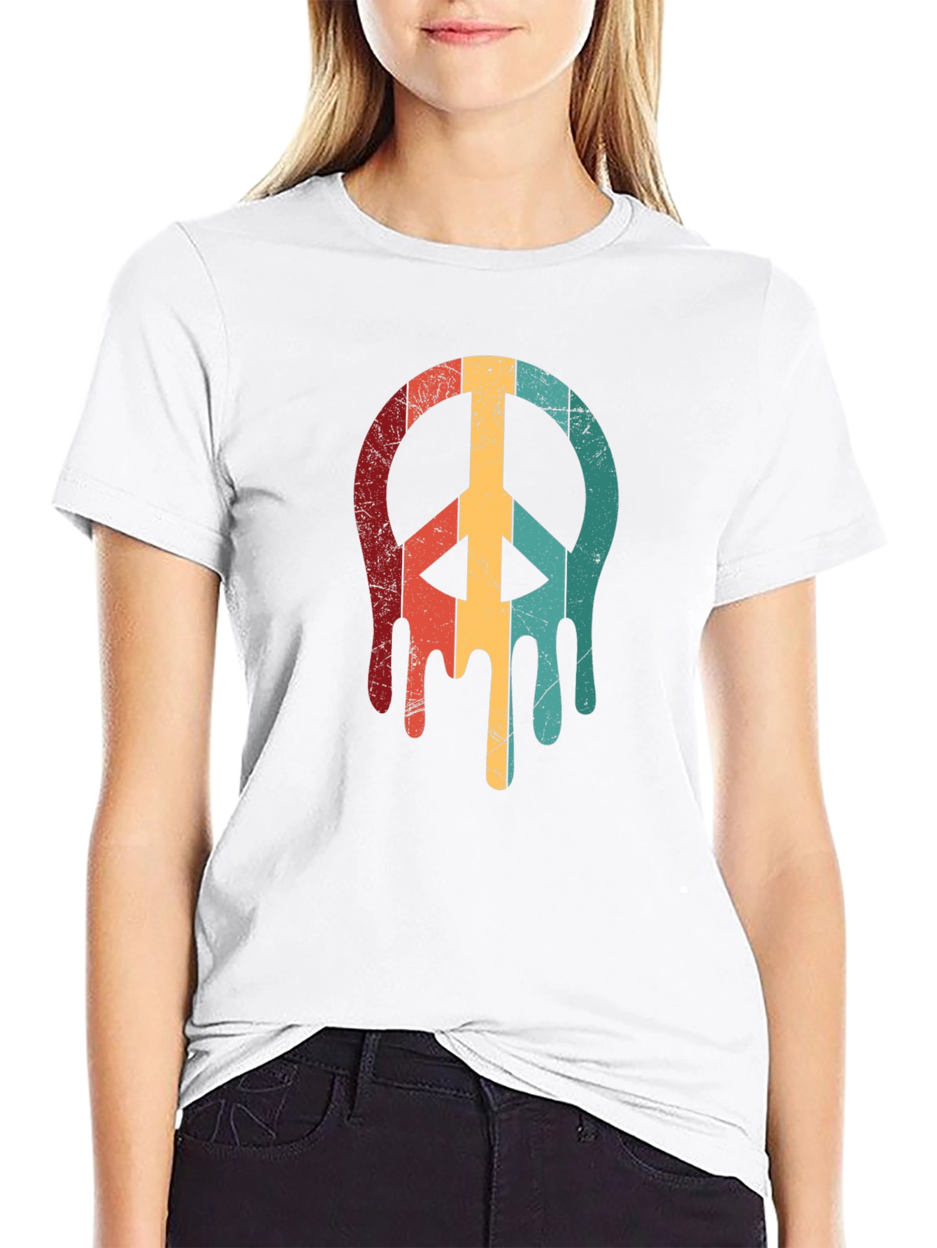Black Retro Drip Peace Sign Graphic Tee - Black view 9