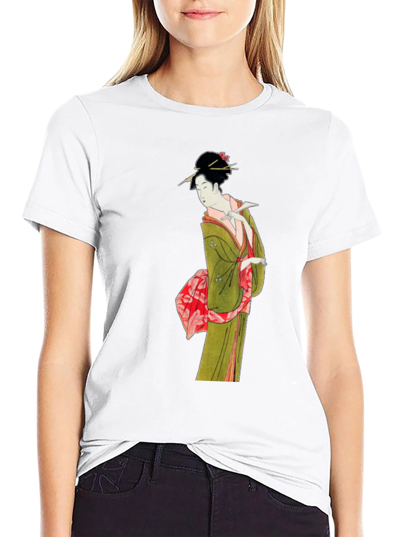 Black Japanese Geisha Art T-Shirt - Unique Ukiyo-e Design view 9