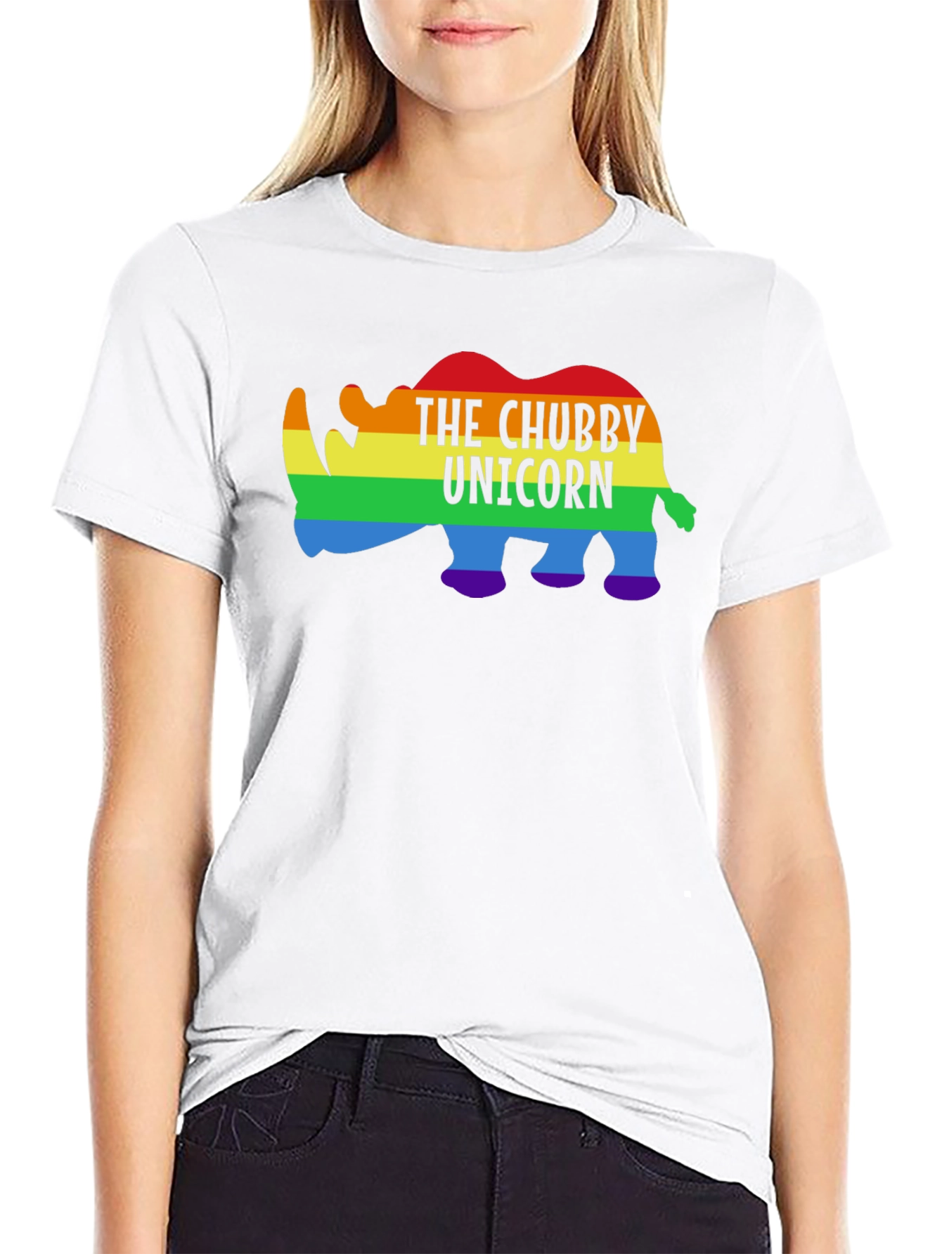 Black Chubby Unicorn Rainbow Graphic Tee view 9