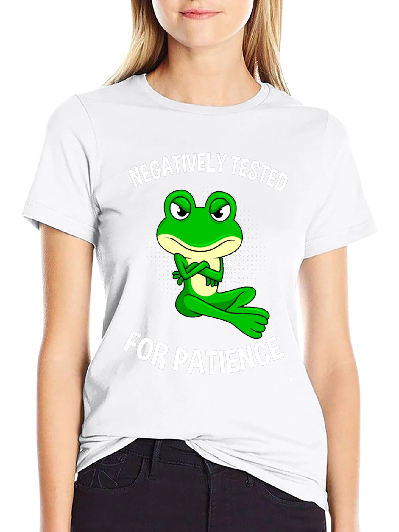 Black Negatively Tested for Patience Frog Graphic Tee view 9