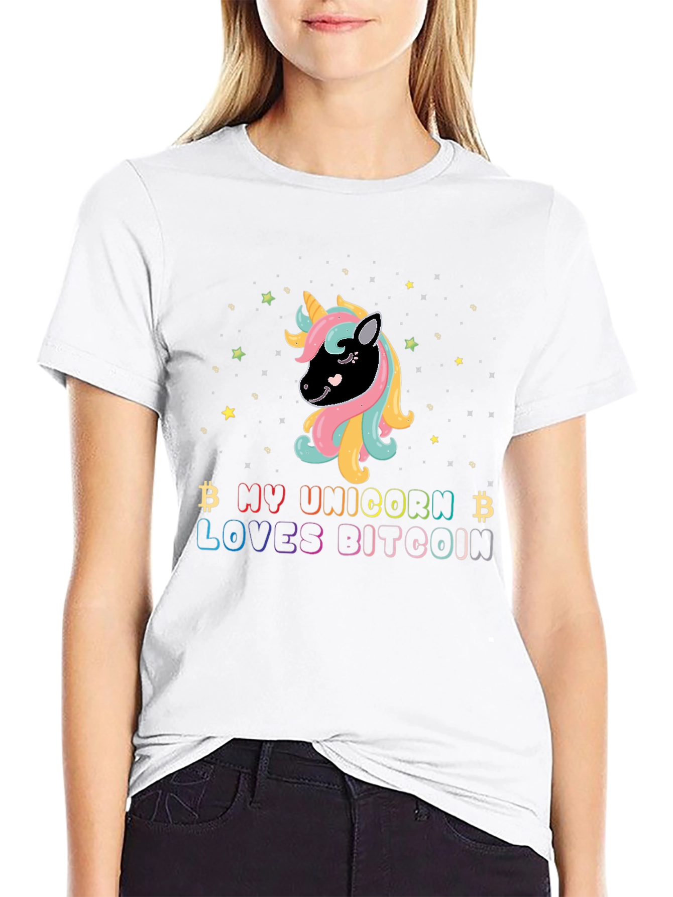 Black My Unicorn Loves Bitcoin Graphic T-Shirt view 9