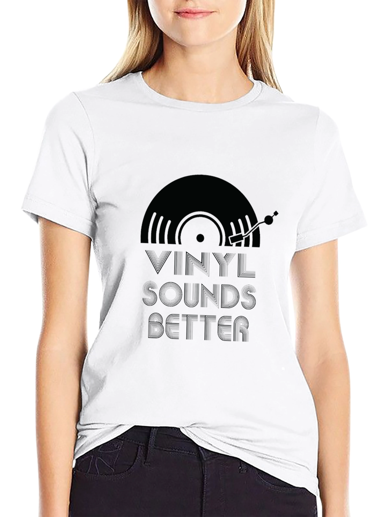 Black Vinyl Sounds Better Black Graphic Tee view 9
