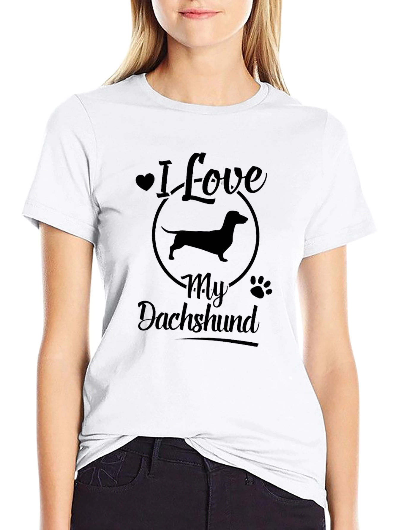 Black I Love My Dachshund Black T-Shirt view 9