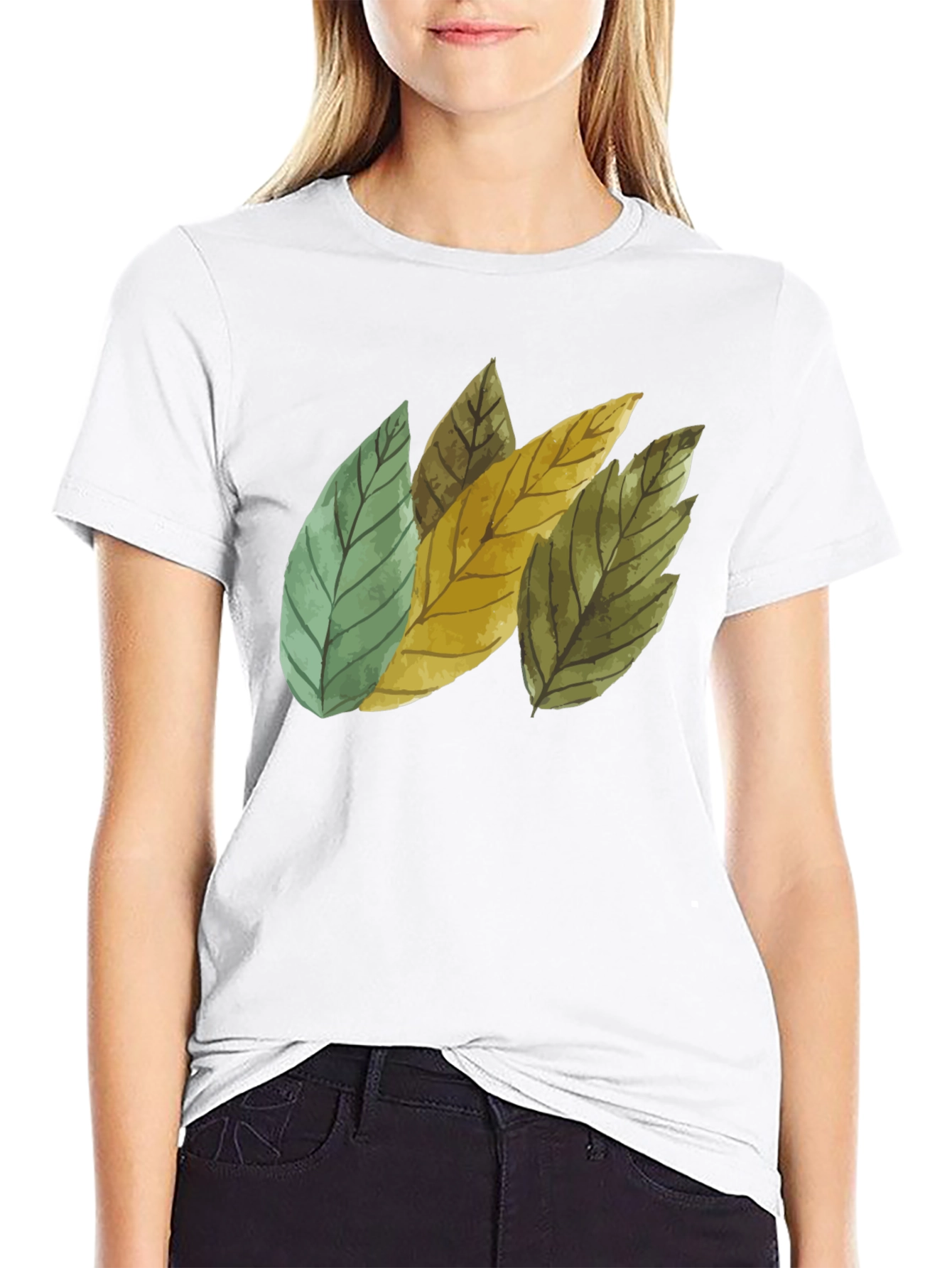 Black Leaf Design Black Cotton T-Shirt view 9