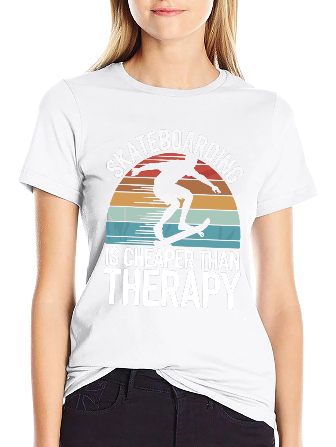 Black Skateboarding is Cheaper Than Therapy Graphic Tee view 9