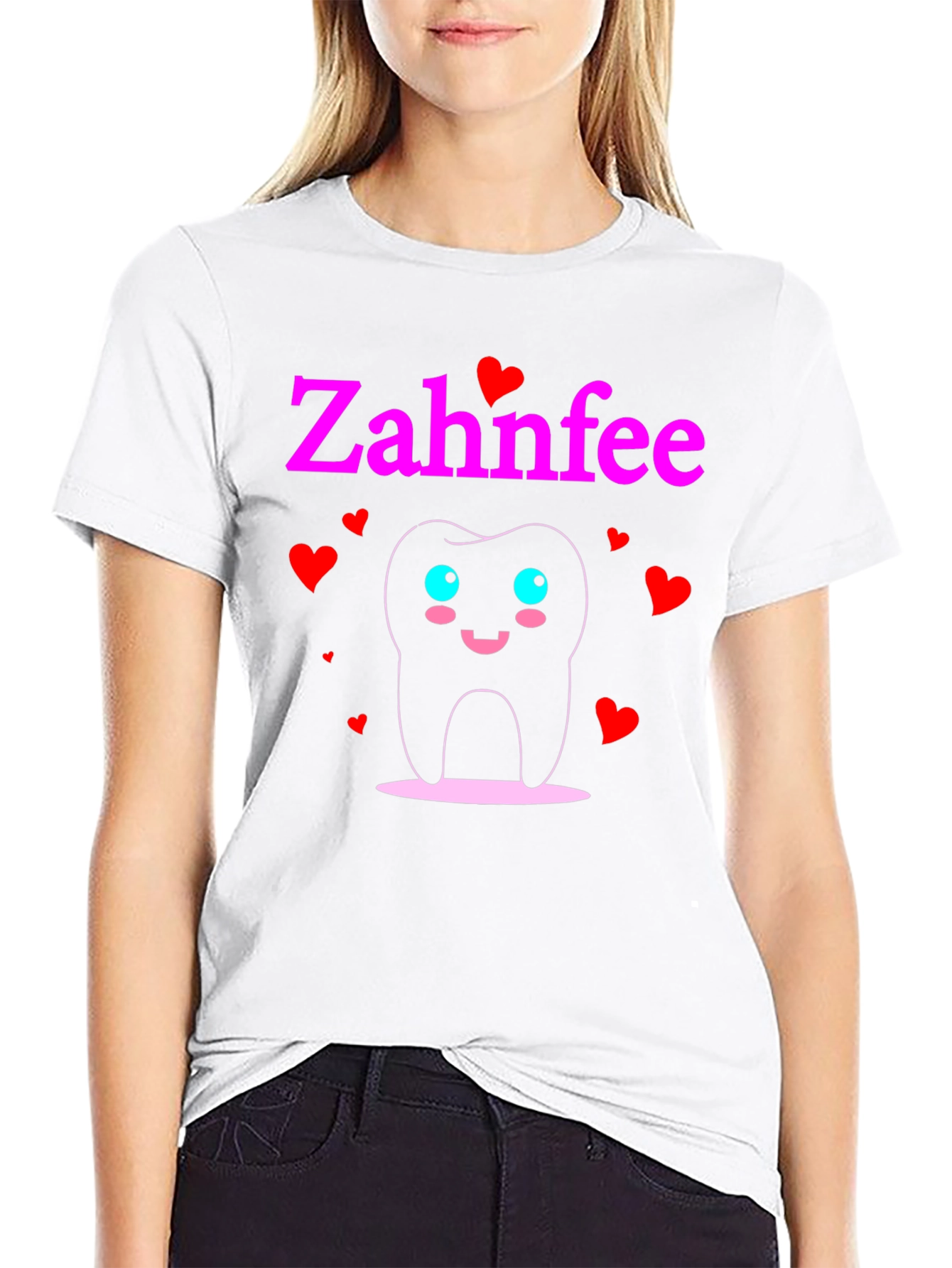 Black Zahnfee Cartoon Tooth T-Shirt - Dental Fairy Tee view 9