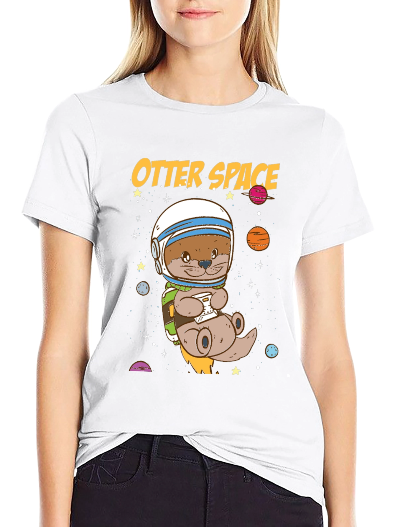 Black Otter Space Graphic T-Shirt - Astronaut Animal Tee view 9