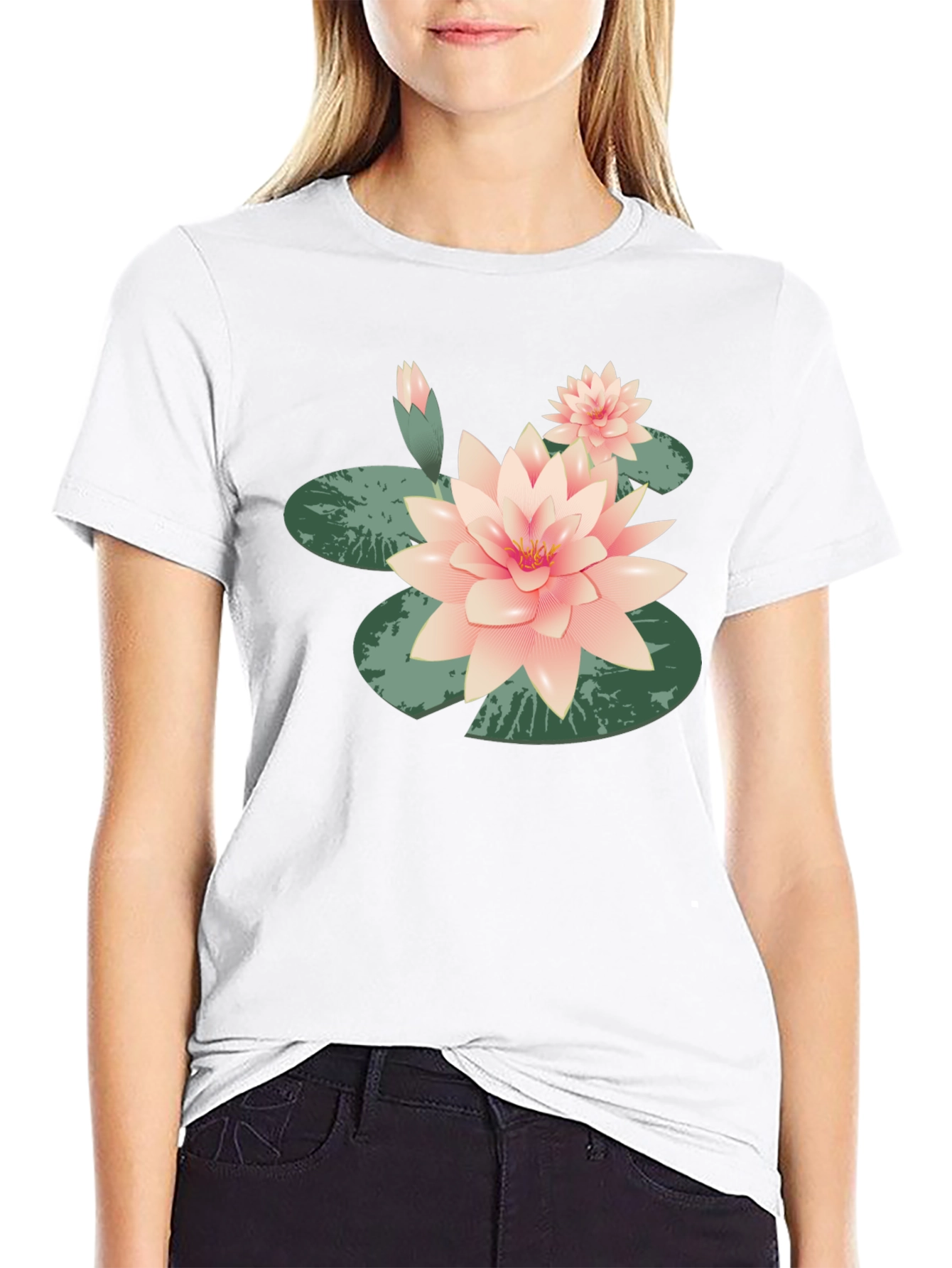 Black Lotus Flower Graphic Tee - Black Cotton Casual view 9