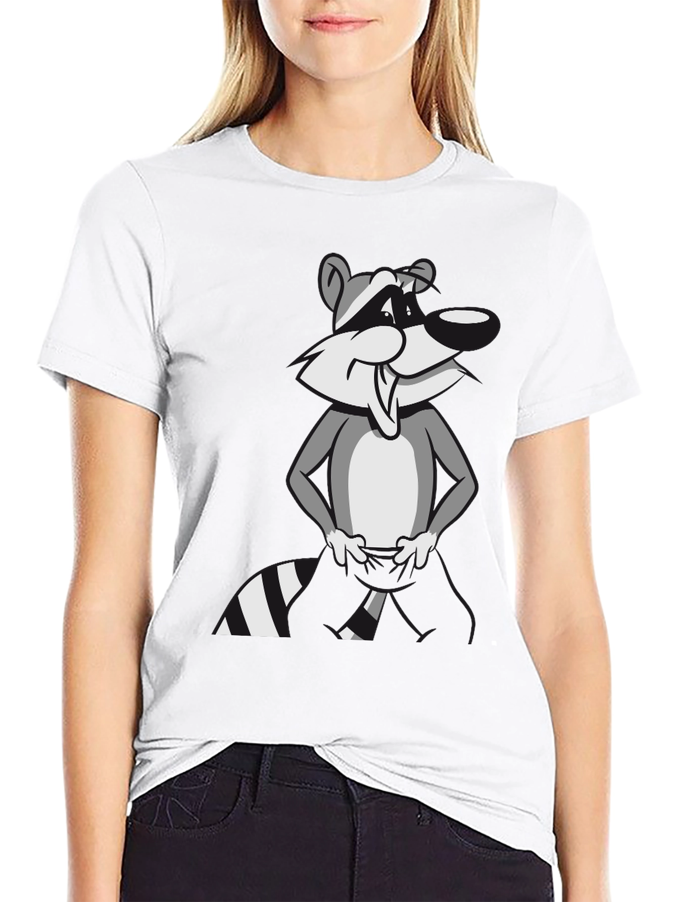 Black Cartoon Raccoon Graphic T-Shirt - Stylish Black Tee view 9