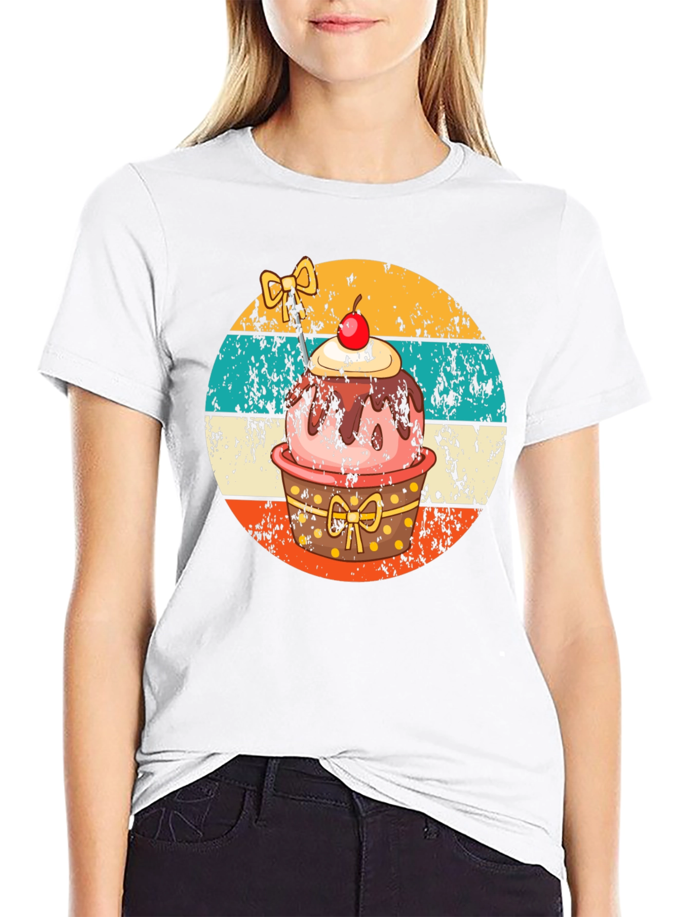 Black Retro Cupcake T-Shirt - Sweet Treat Design view 9