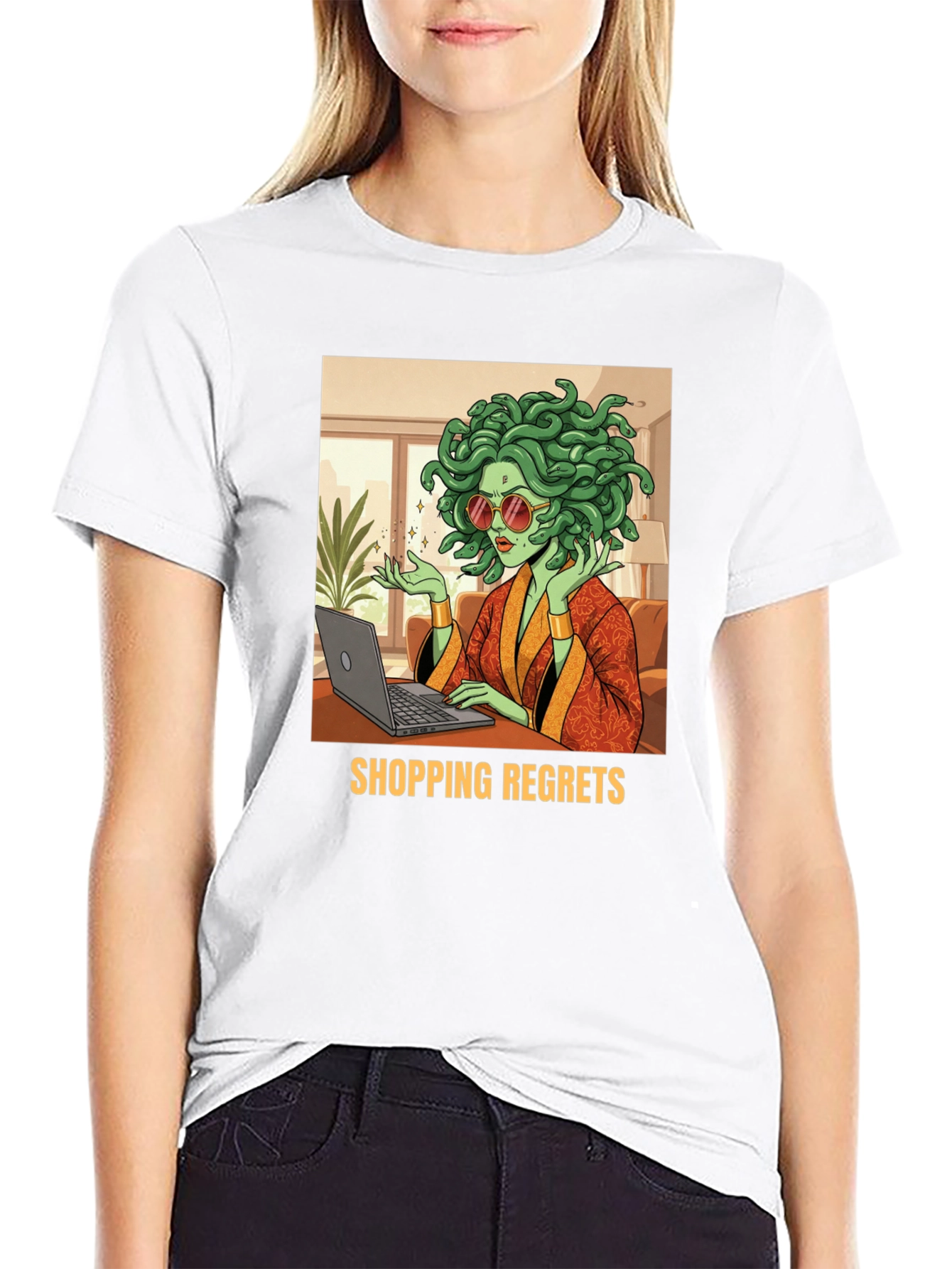 Black Shopping Regrets Graphic Tee - Medusa Online Shopping Humor view 9