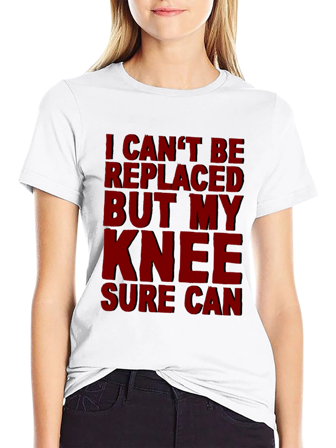Black Funny Knee Replacement T-Shirt - I Can't Be Replaced view 9