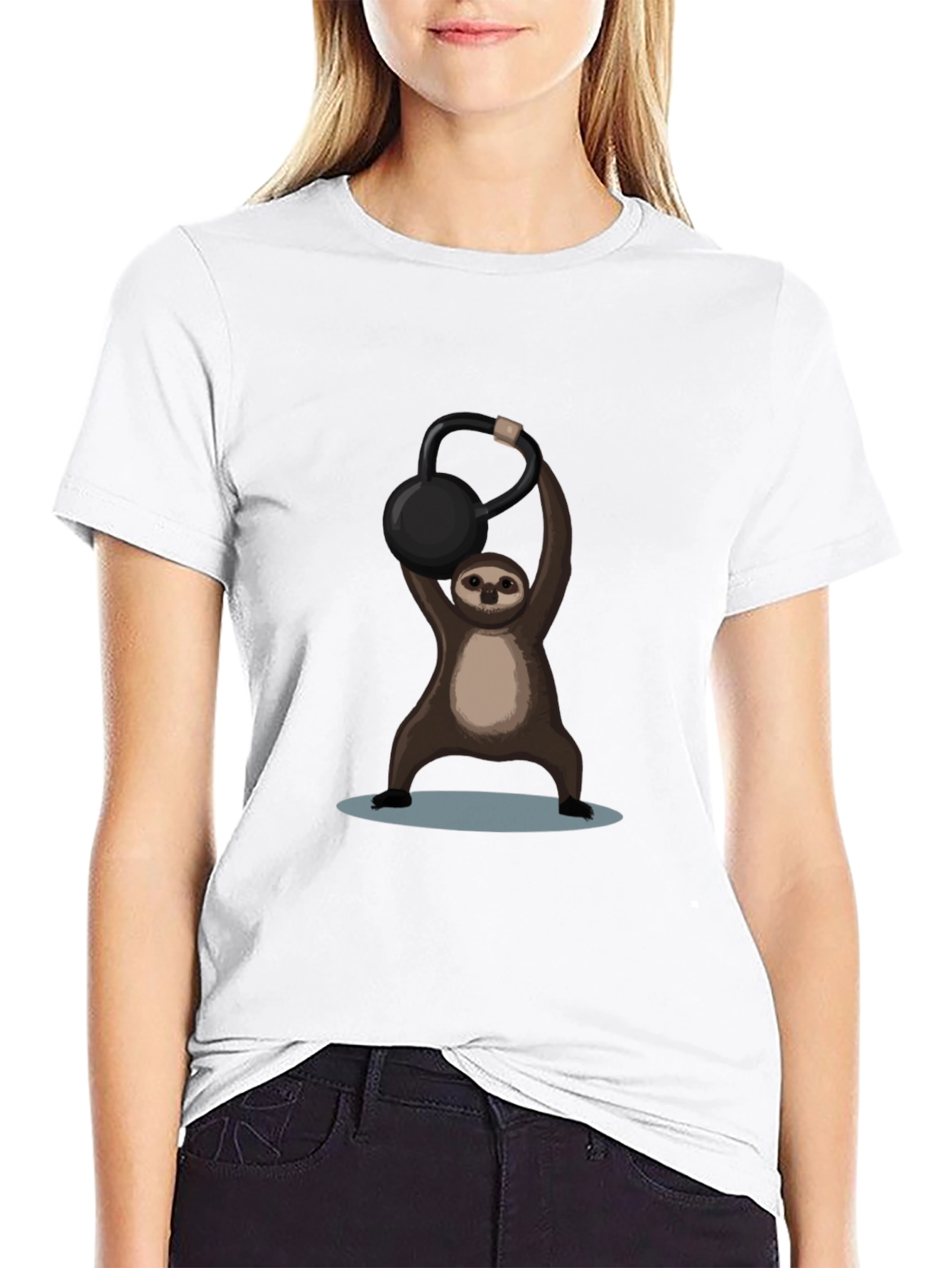 Black Funny Sloth Kettlebell Black T-Shirt view 9