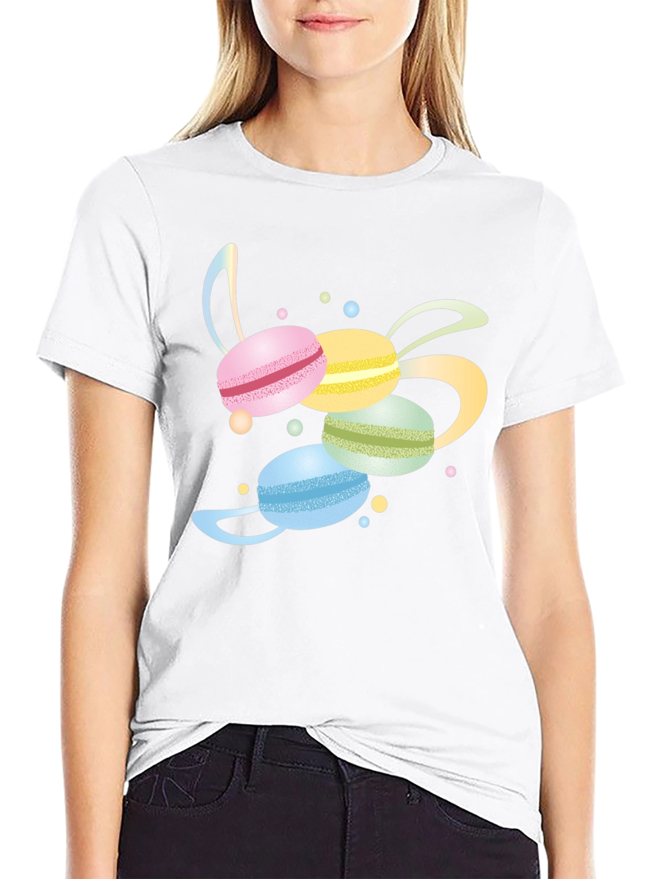 Black Macaron T-Shirt - Sweet Treat Design view 9