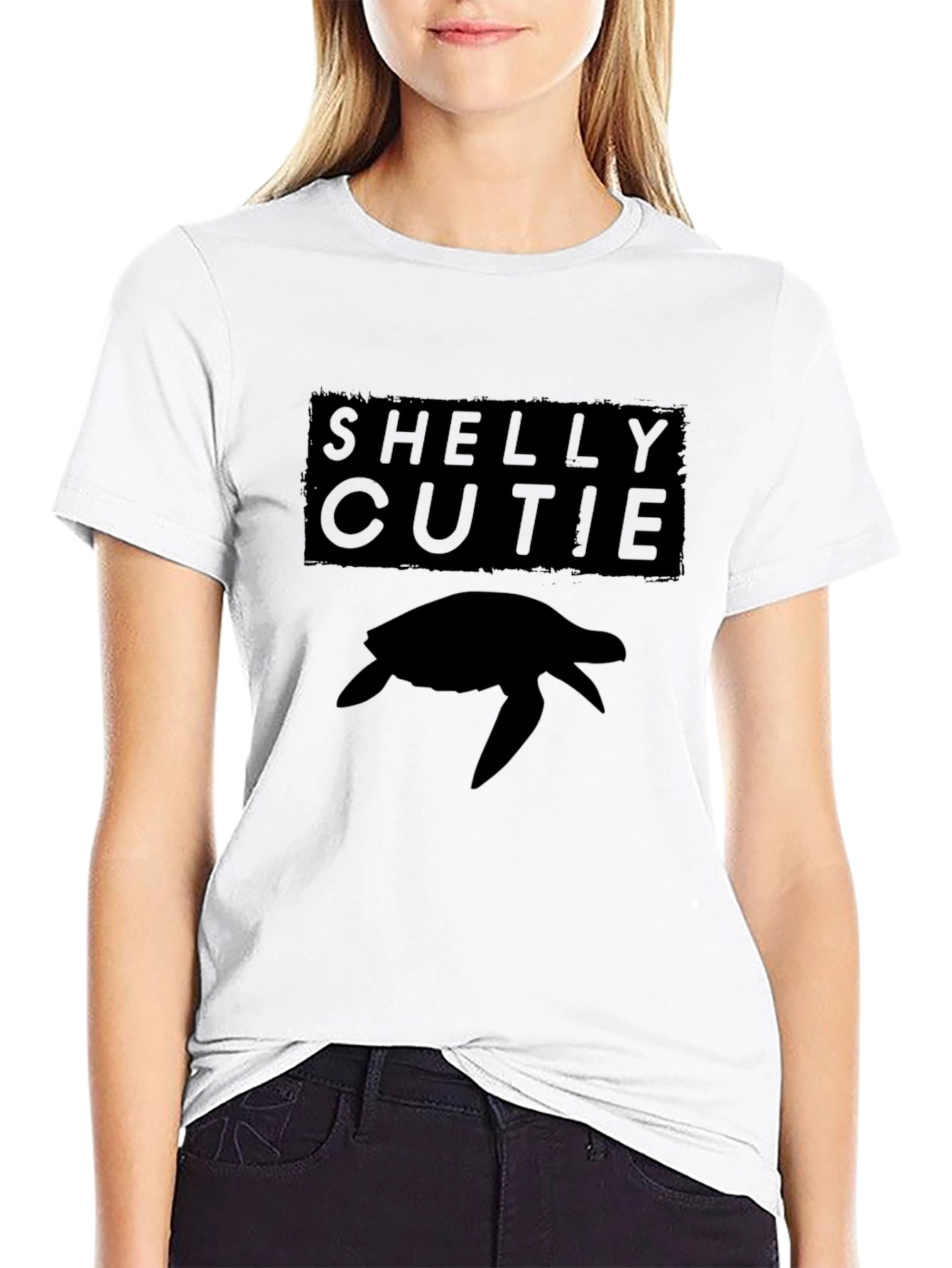 Black Shelly Cutie Turtle Graphic Tee - Black Casual T-Shirt view 9