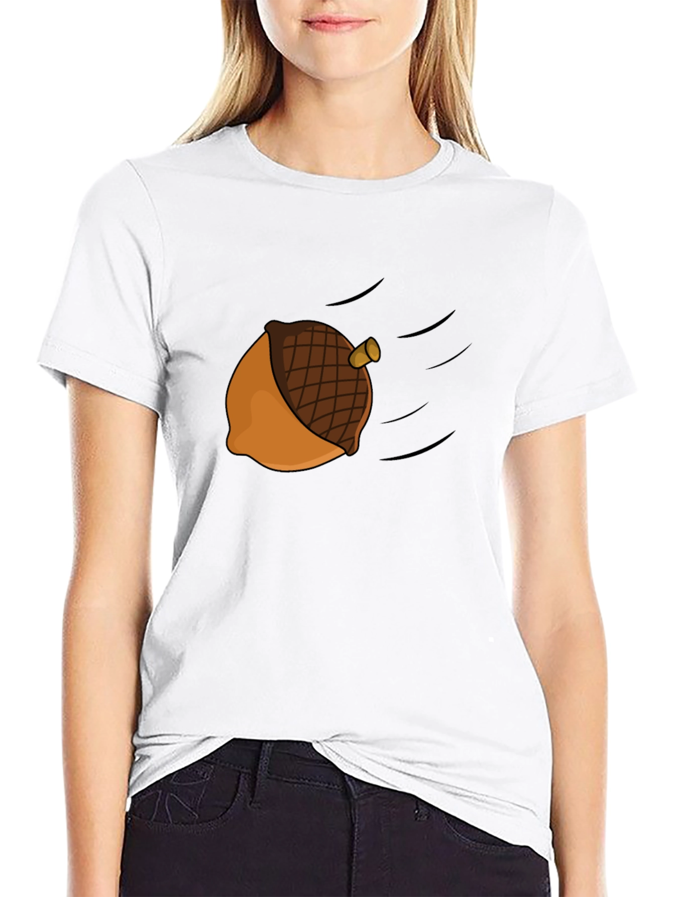 Black Acorn Cartoon Graphic Tee - Black Casual T-Shirt view 9