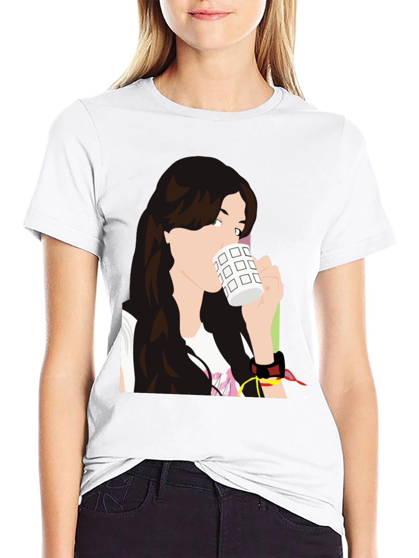 Black Stylish Woman Drinking Coffee Graphic T-Shirt view 9