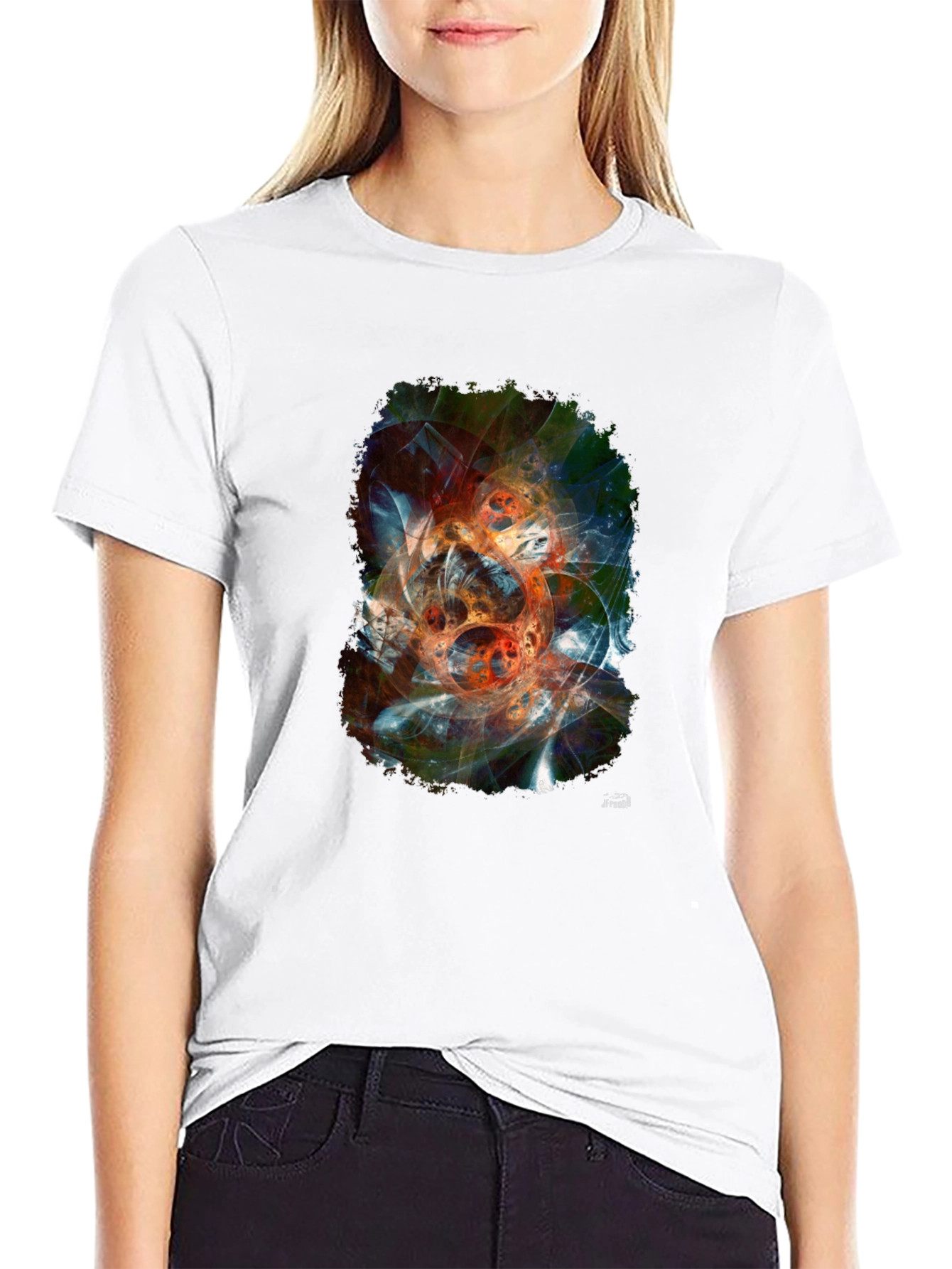 Abstract Fractal Graphic Print Black T-Shirt - 9