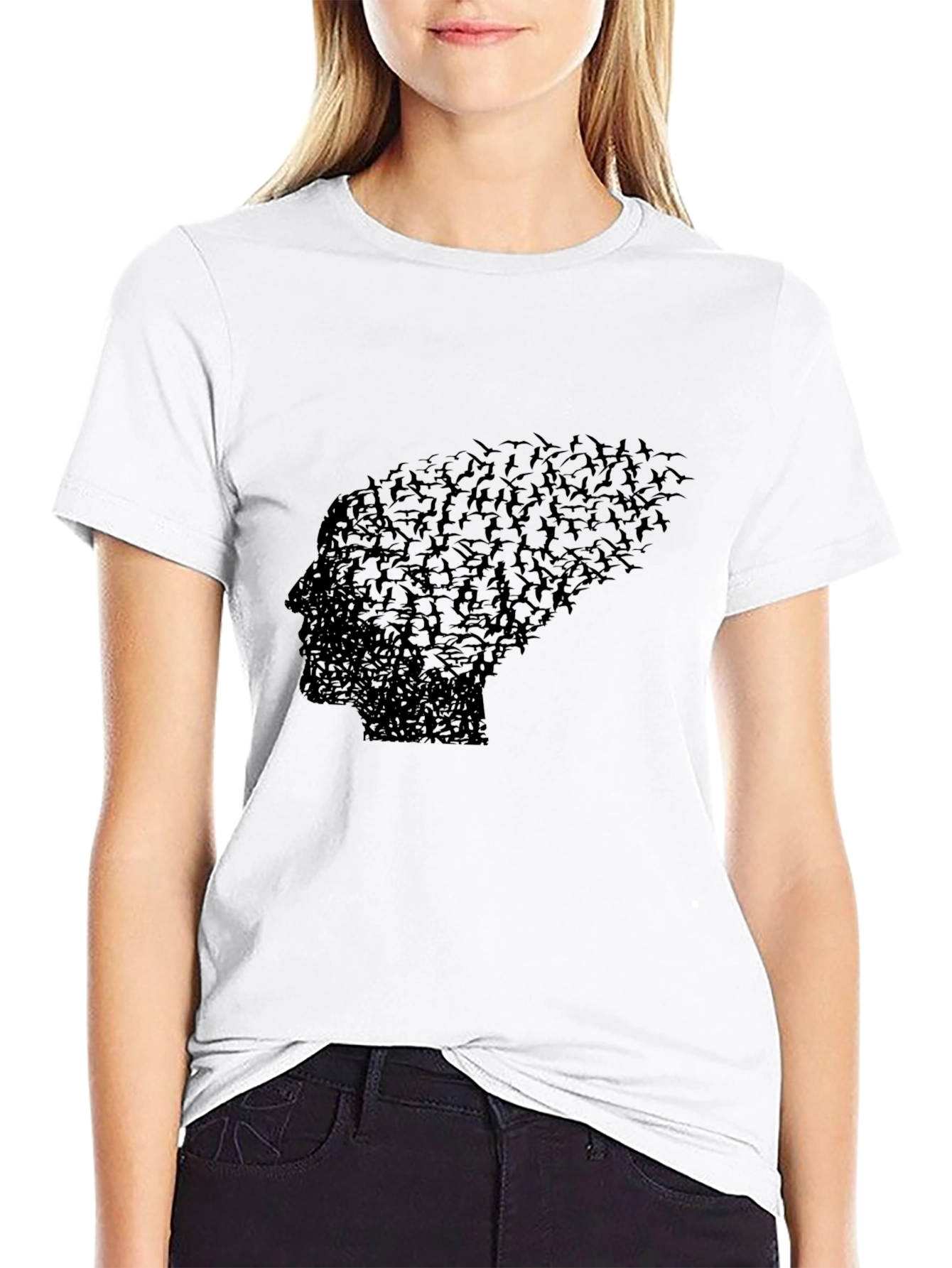 Black Bird Silhouette Head Black Graphic Tee view 9