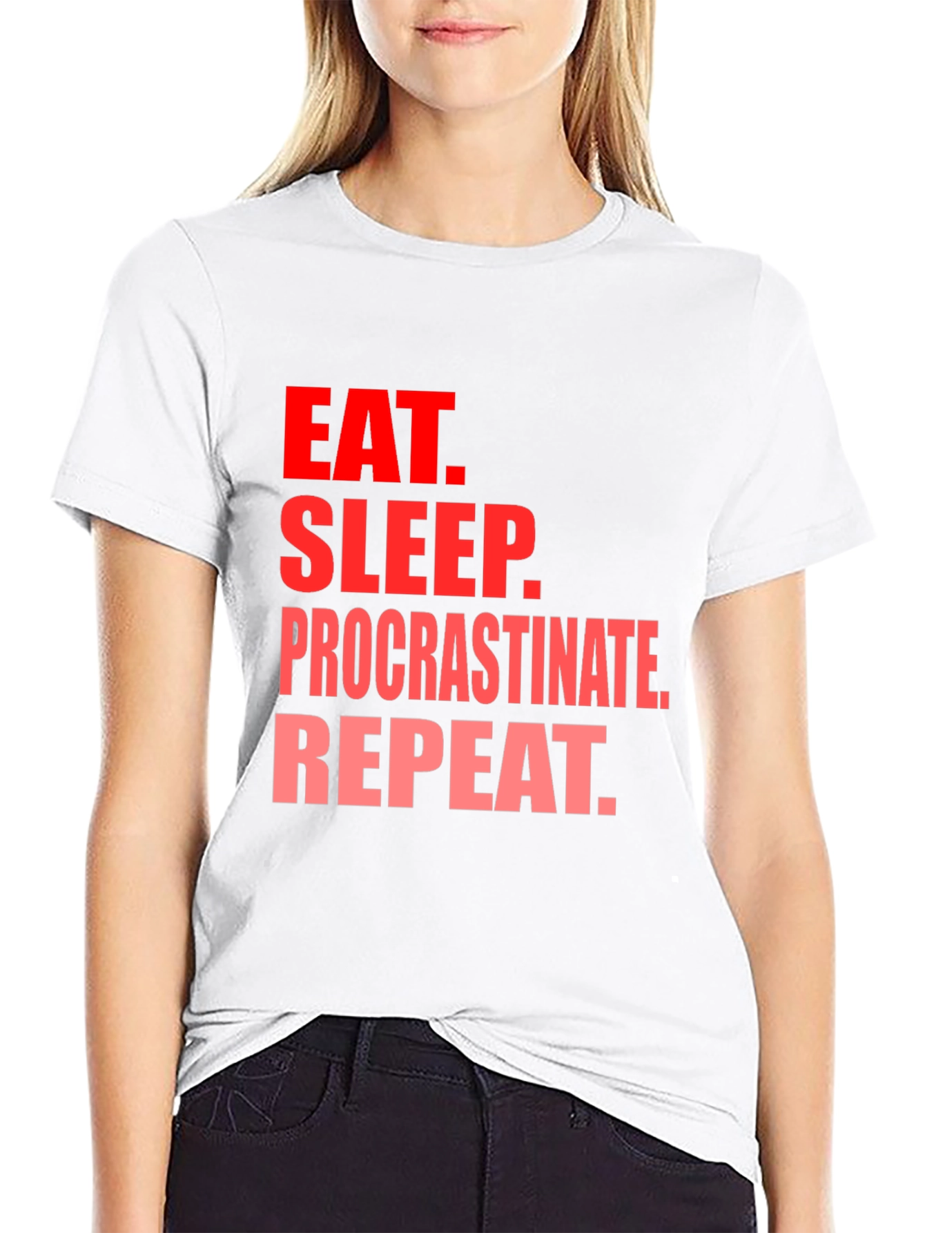Black Eat Sleep Procrastinate Repeat Black T-Shirt view 9