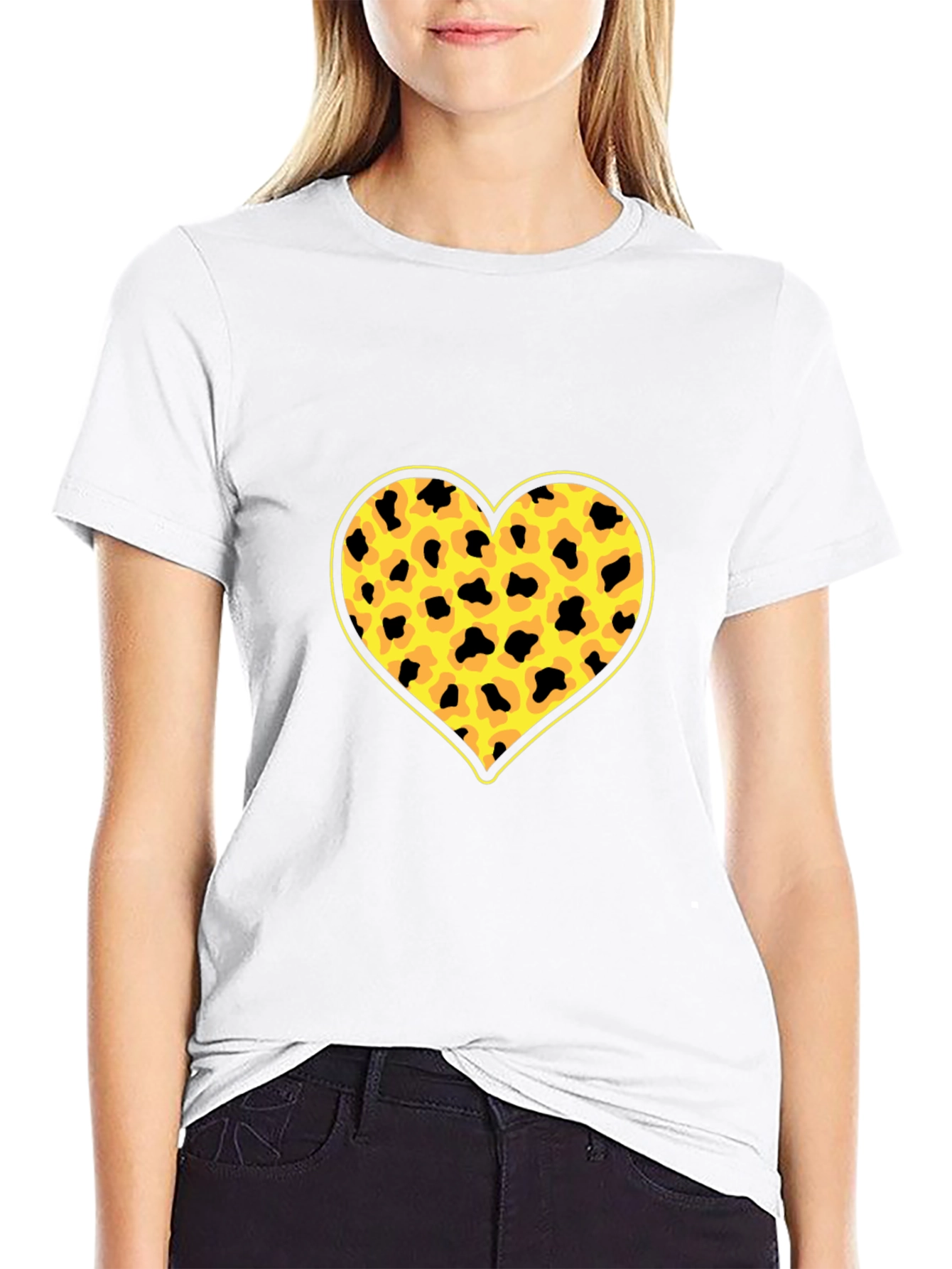 Black Leopard Heart Print Black T-Shirt view 9