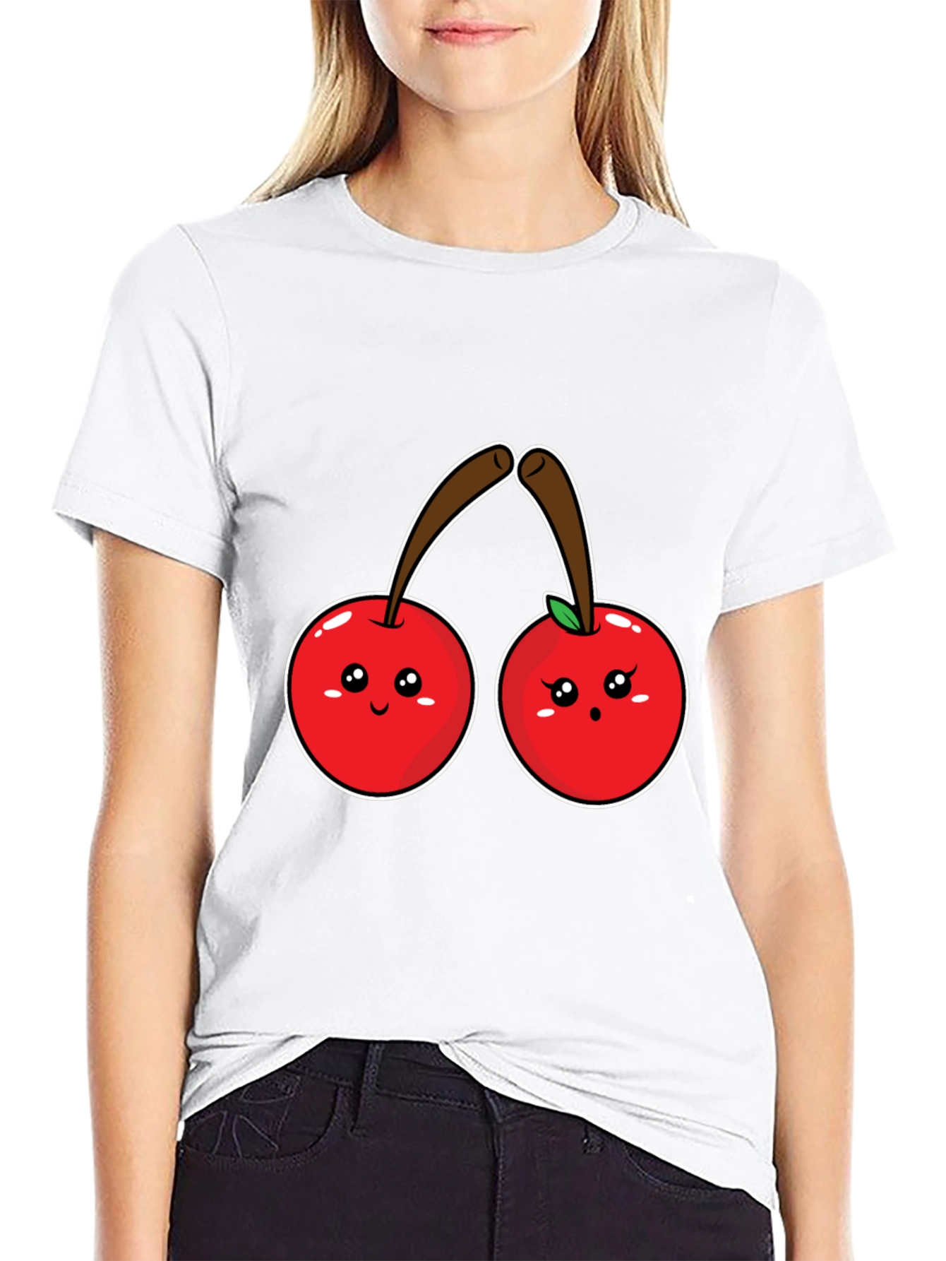 Black Cute Cherry Graphic Black Tee Shirt view 9