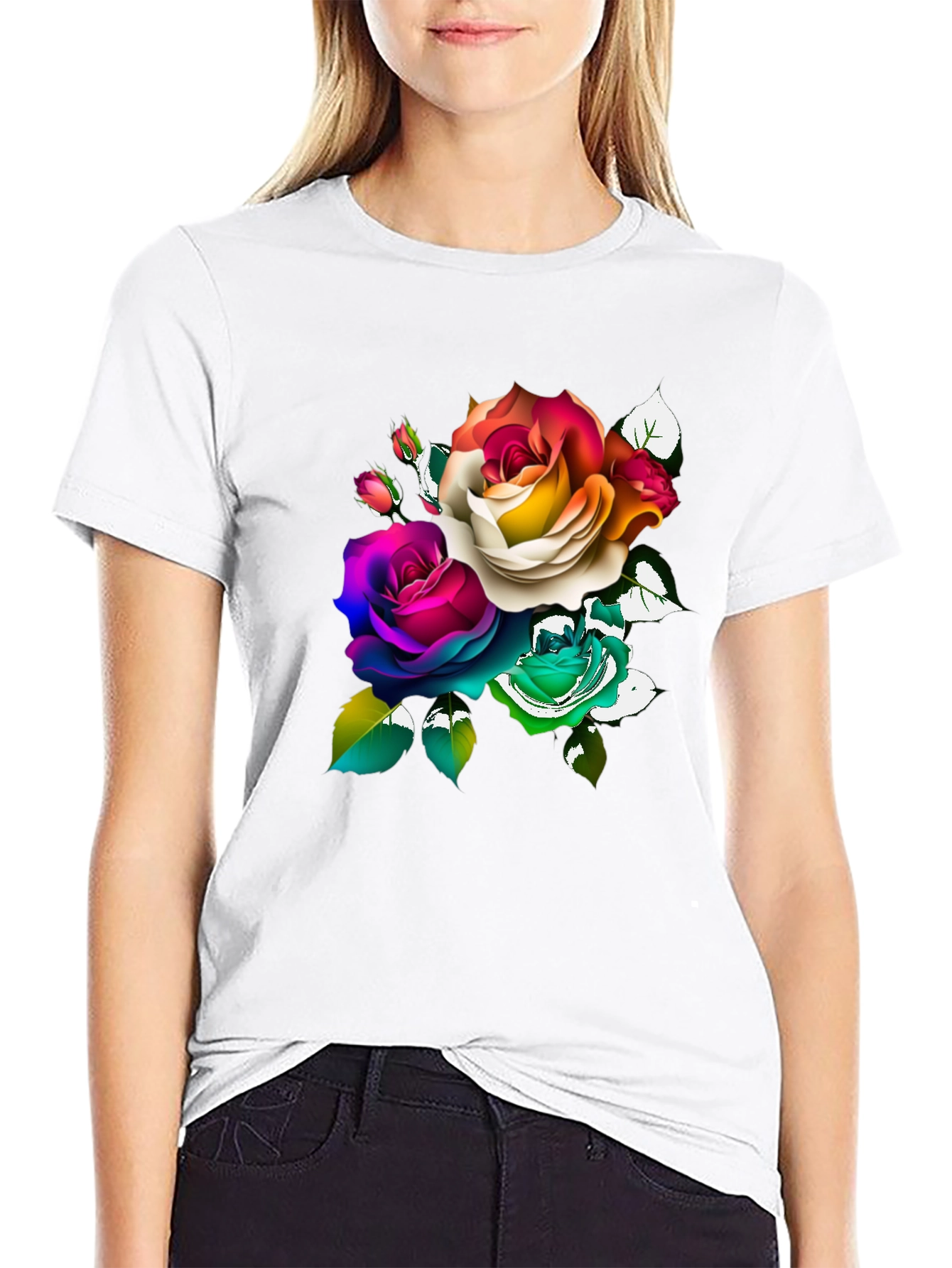 Black Floral Graphic Black T-Shirt view 9