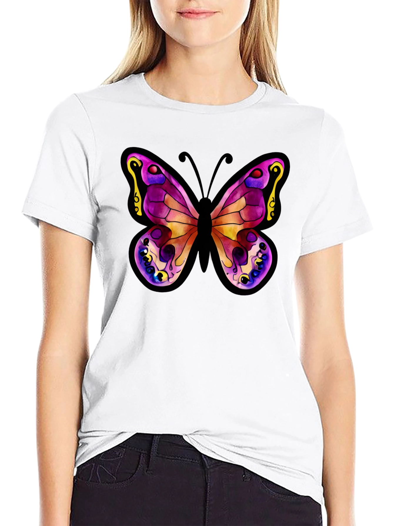 Black Butterfly Graphic Tee - Stylish Black Cotton Shirt view 9
