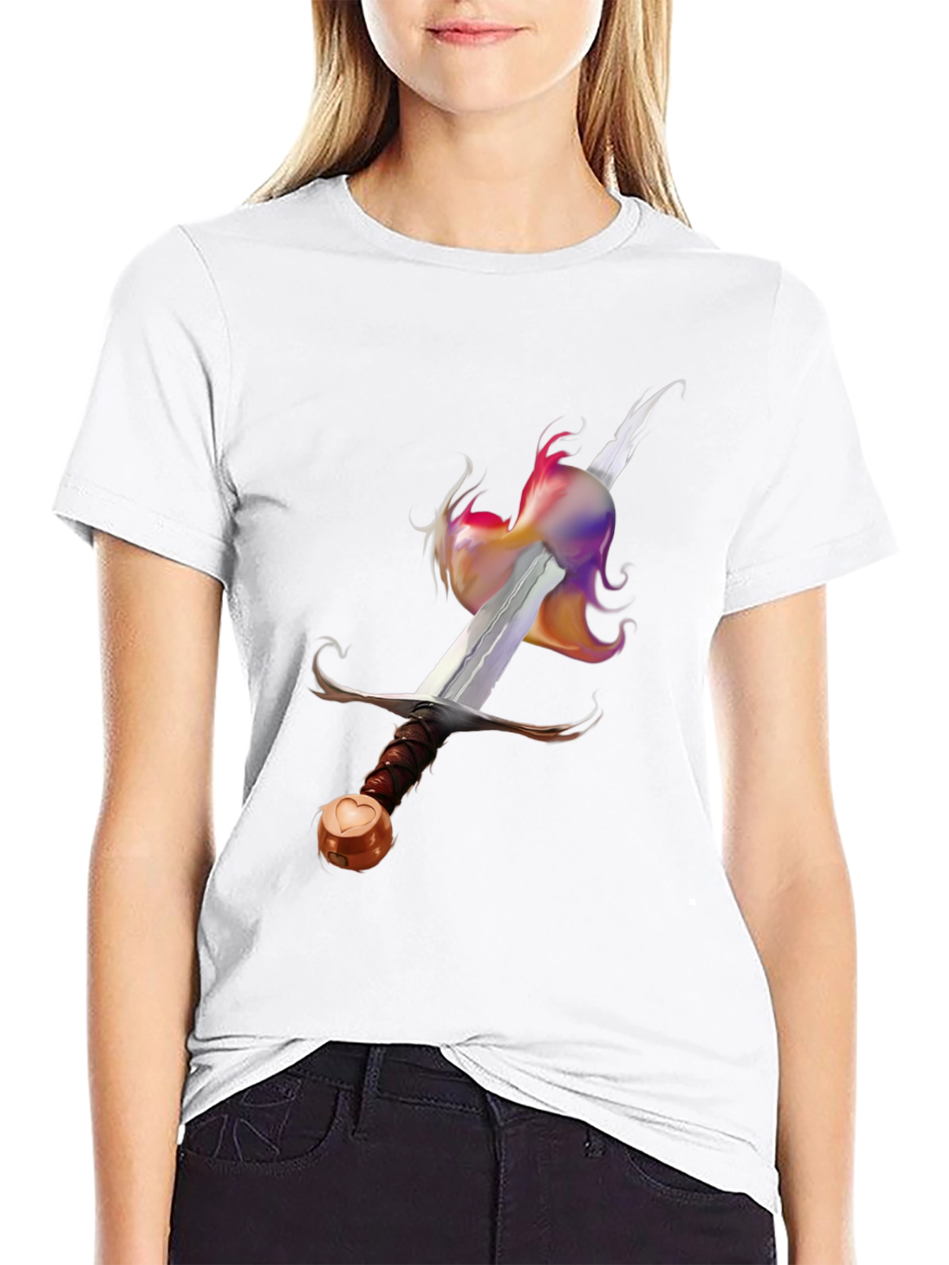 Black Sword & Rainbow Flame Graphic Tee - Unique Design! view 9