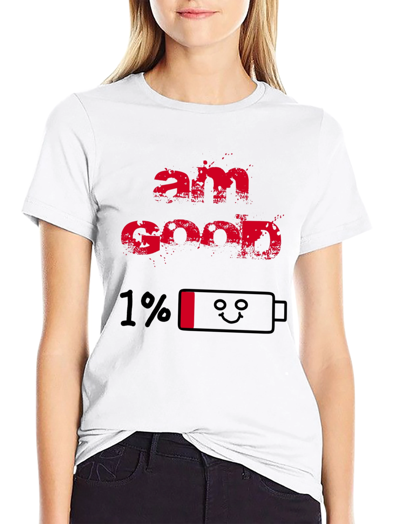 Black Am Good 1% Battery T-Shirt - Funny Low Energy Tee view 9