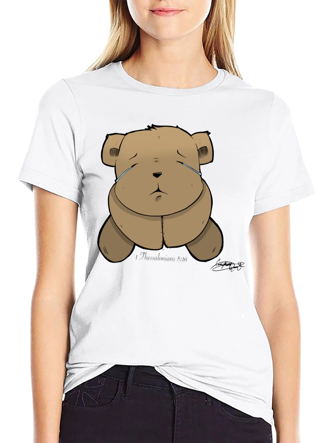 Black Sad Teddy Bear Graphic Black T-Shirt view 9