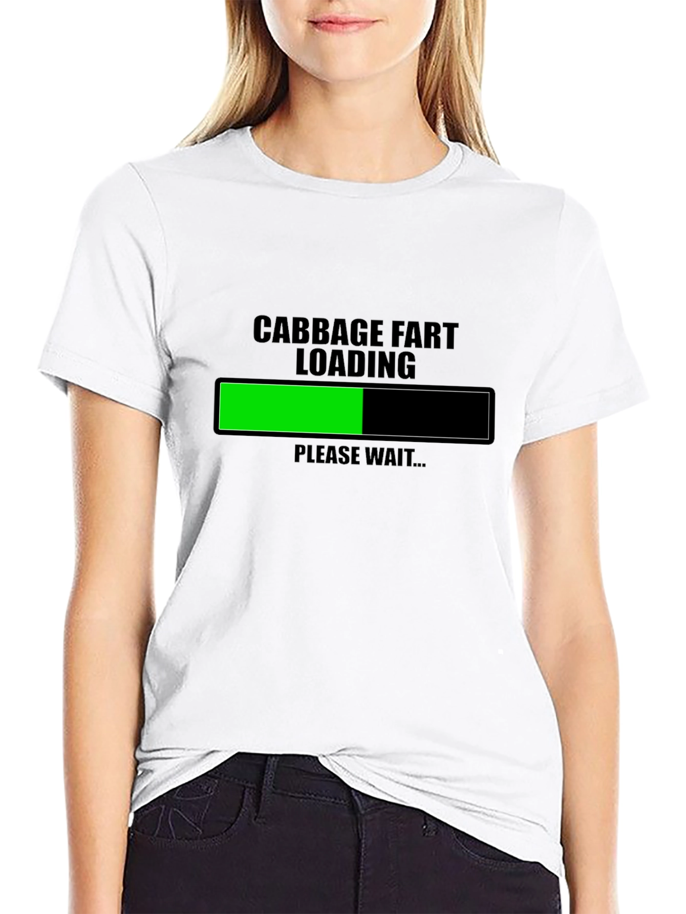 Black Cabbage Fart Loading Funny Graphic T-Shirt view 9