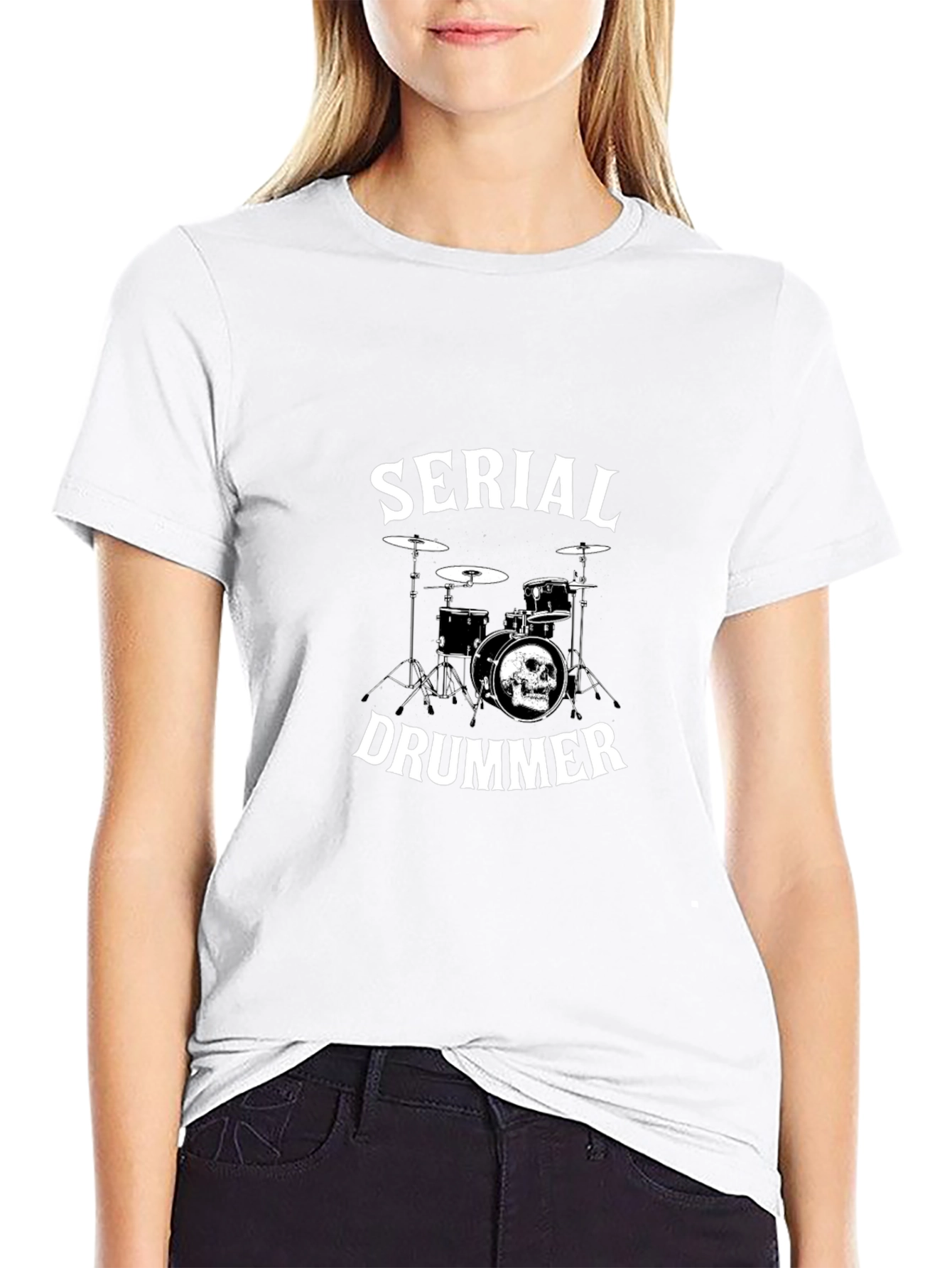 Black Serial Drummer Graphic T-Shirt - Black Cotton Tee view 9