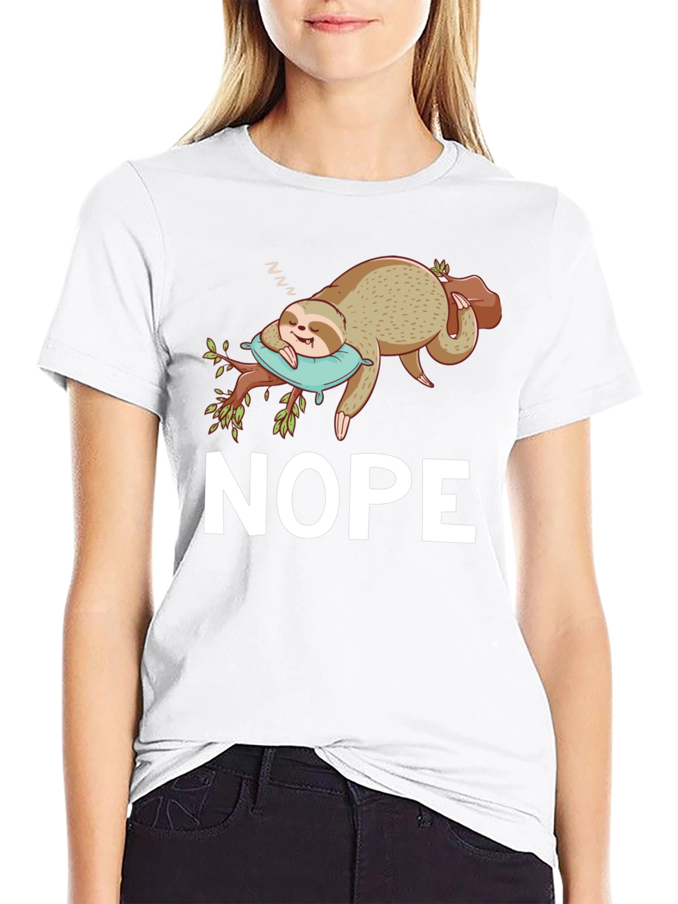 Black Nope Sloth T-Shirt - Sleepy & Funny view 9