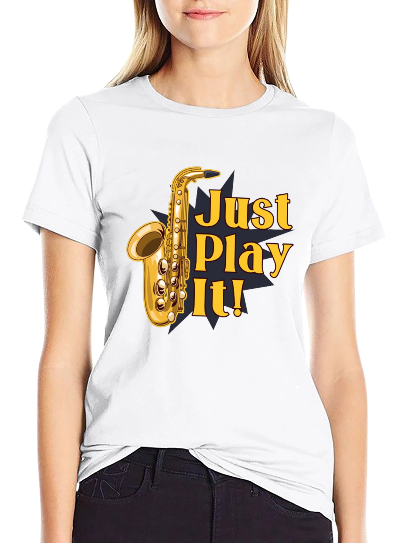 Black Just Play It! Saxophone Graphic T-Shirt - Black view 9