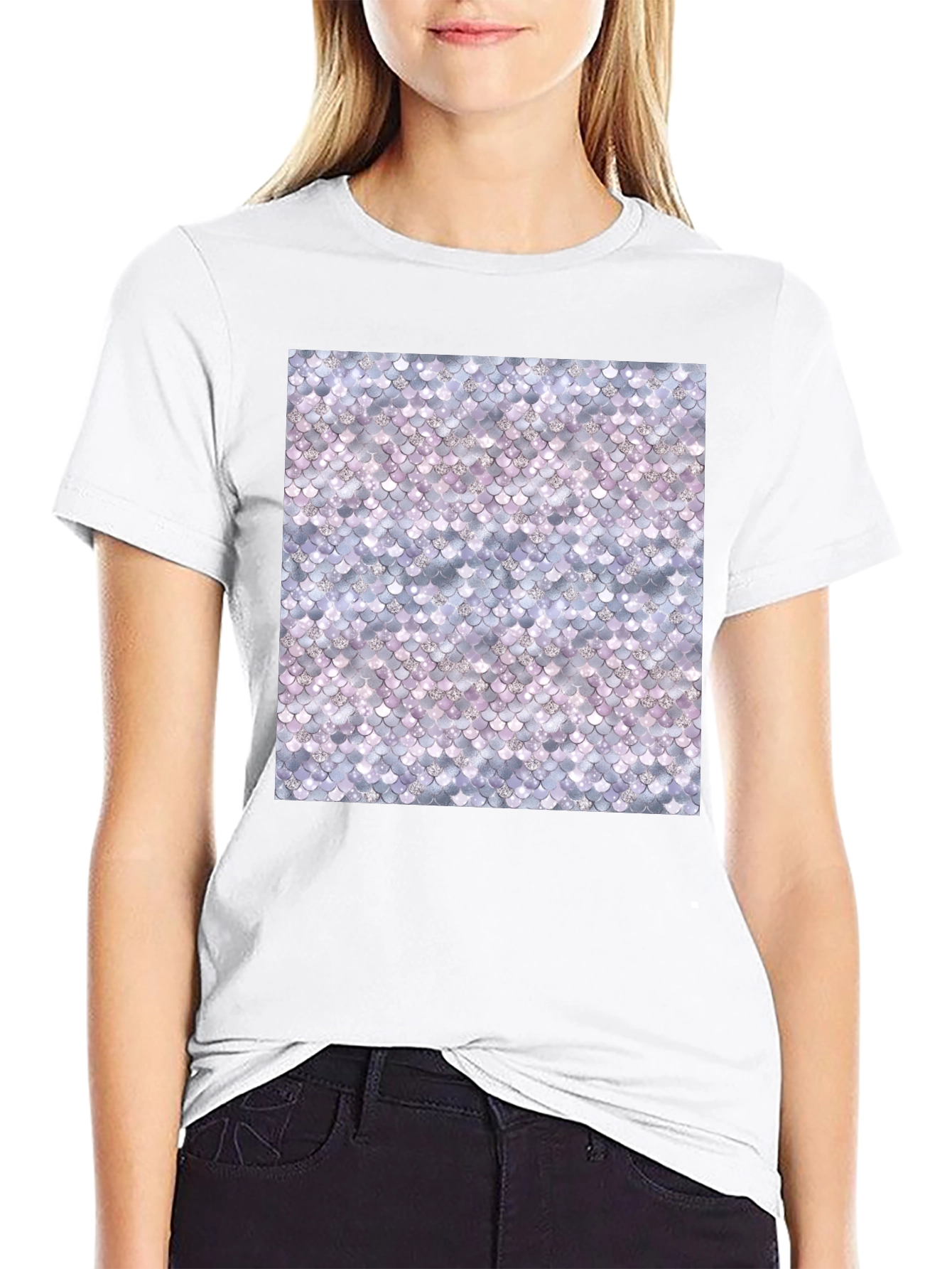 Black Mermaid Scale Pattern Tee - Stylish & Unique view 9
