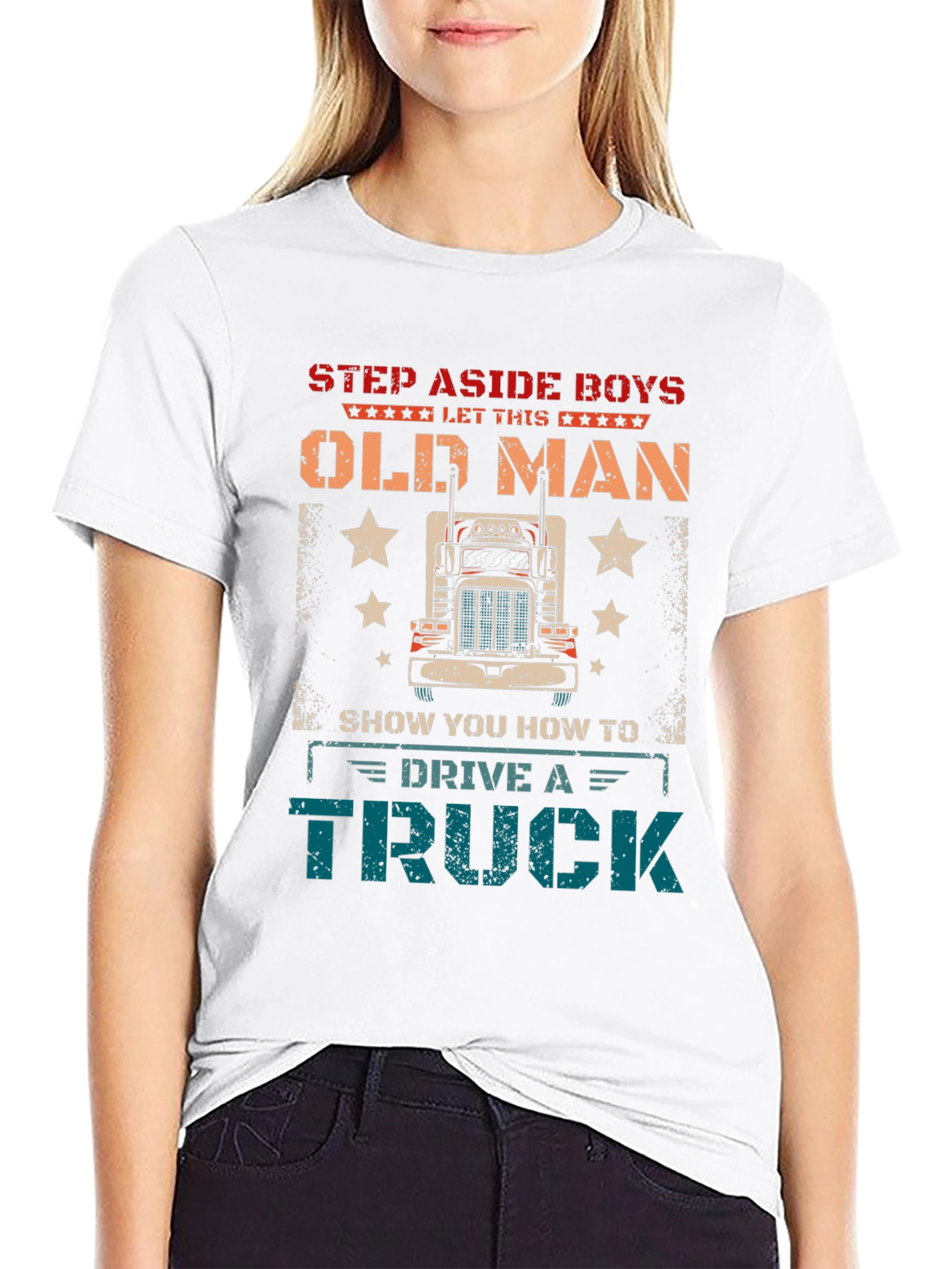 Black Step Aside Old Man Trucker T-Shirt view 9