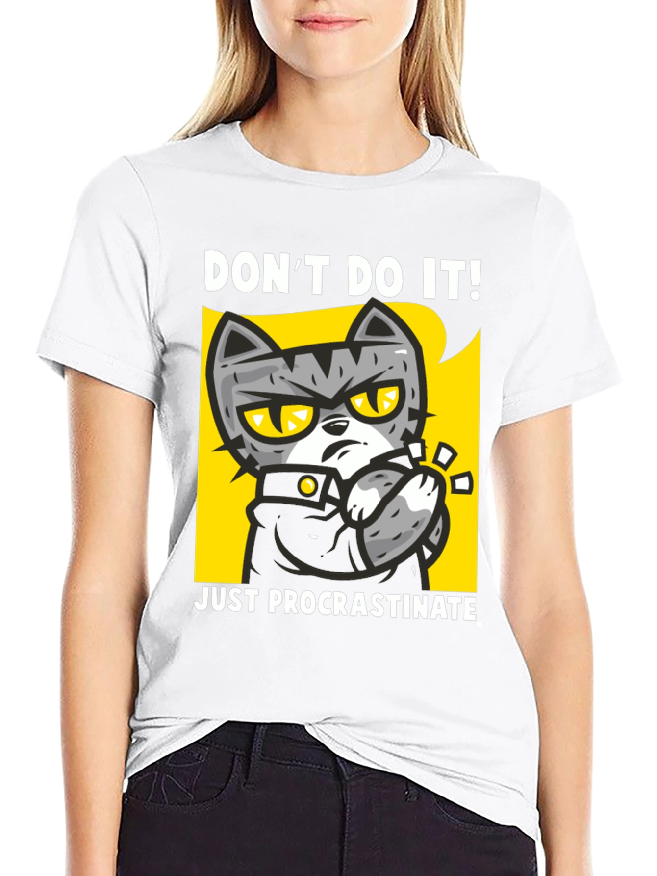 Black Funny Procrastinate Cat Graphic Black T-Shirt view 9