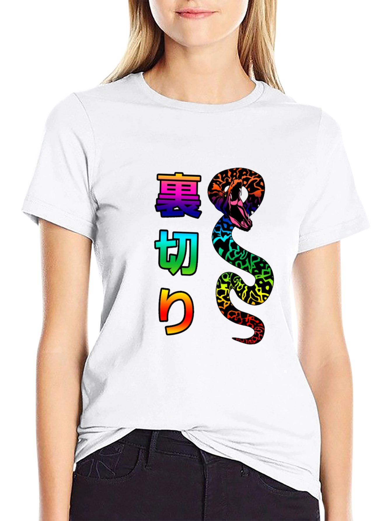 Black Black T-Shirt with Snake and Japanese Text Design view 9