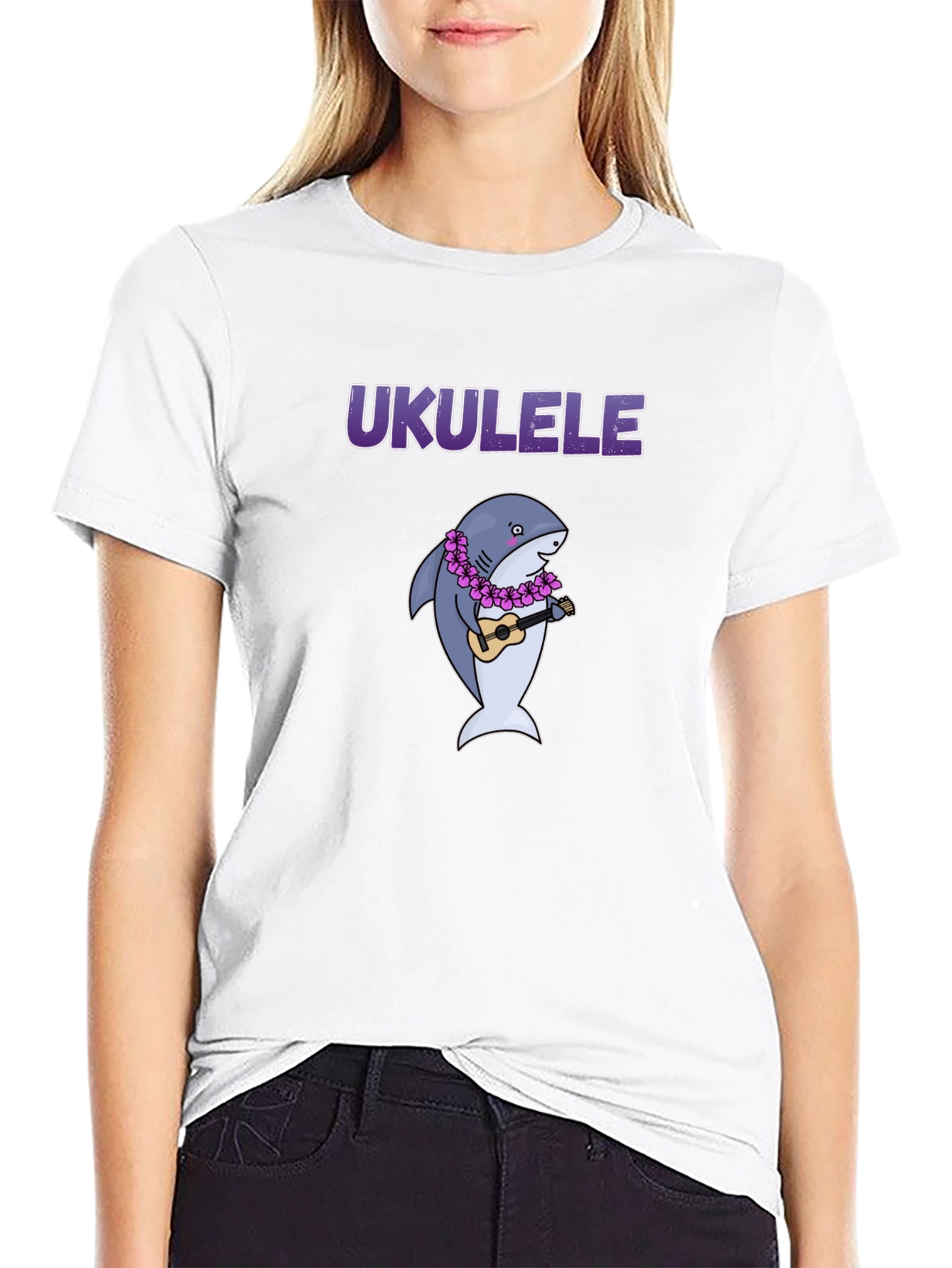 Black Ukulele Shark Graphic T-Shirt view 9