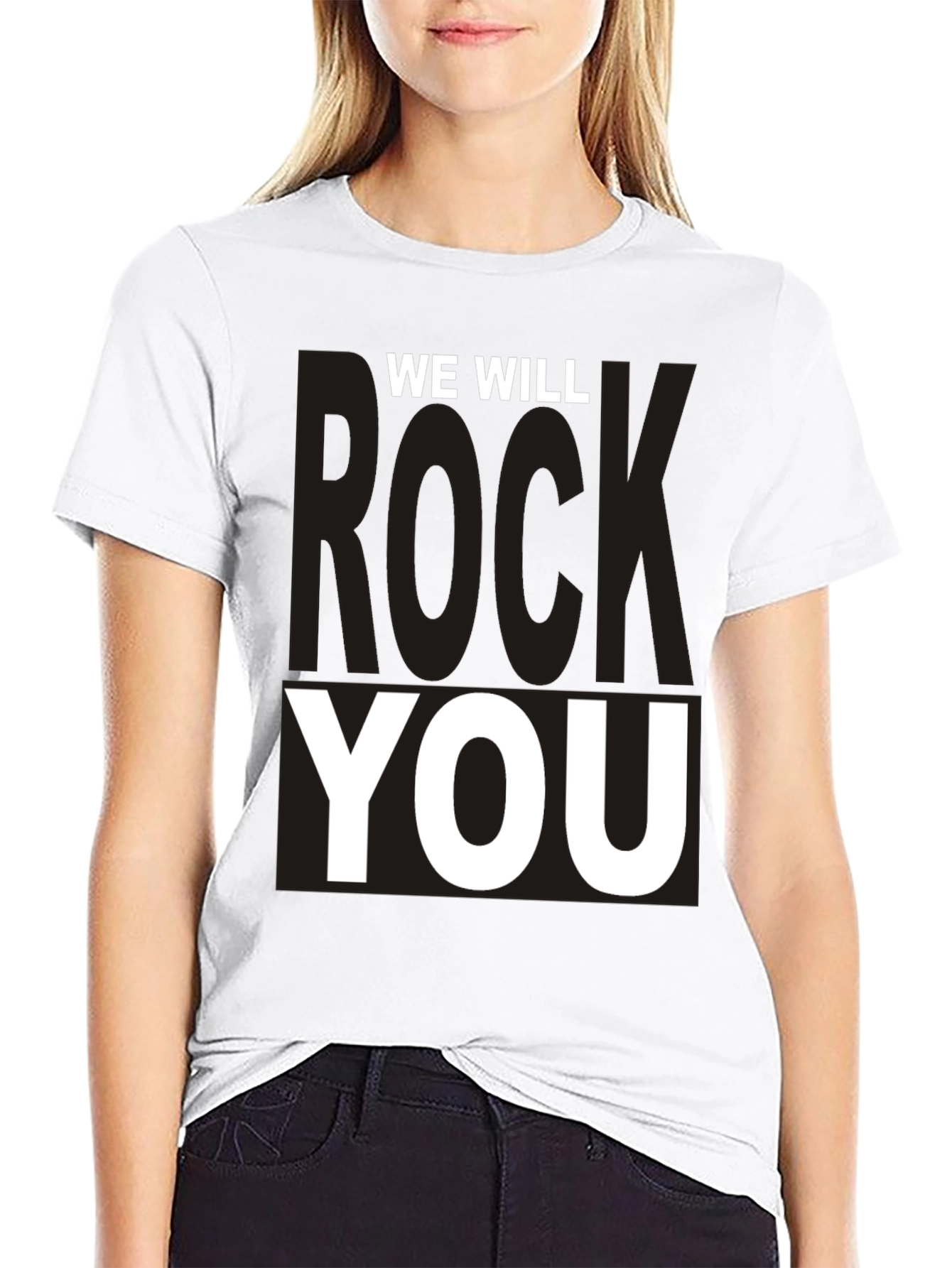 Black We Will Rock You Graphic Tee - Black Cotton T-Shirt view 9