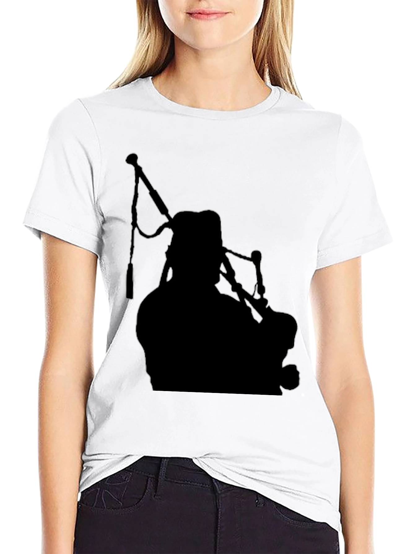 Black Bagpiper Silhouette Black T-Shirt view 9