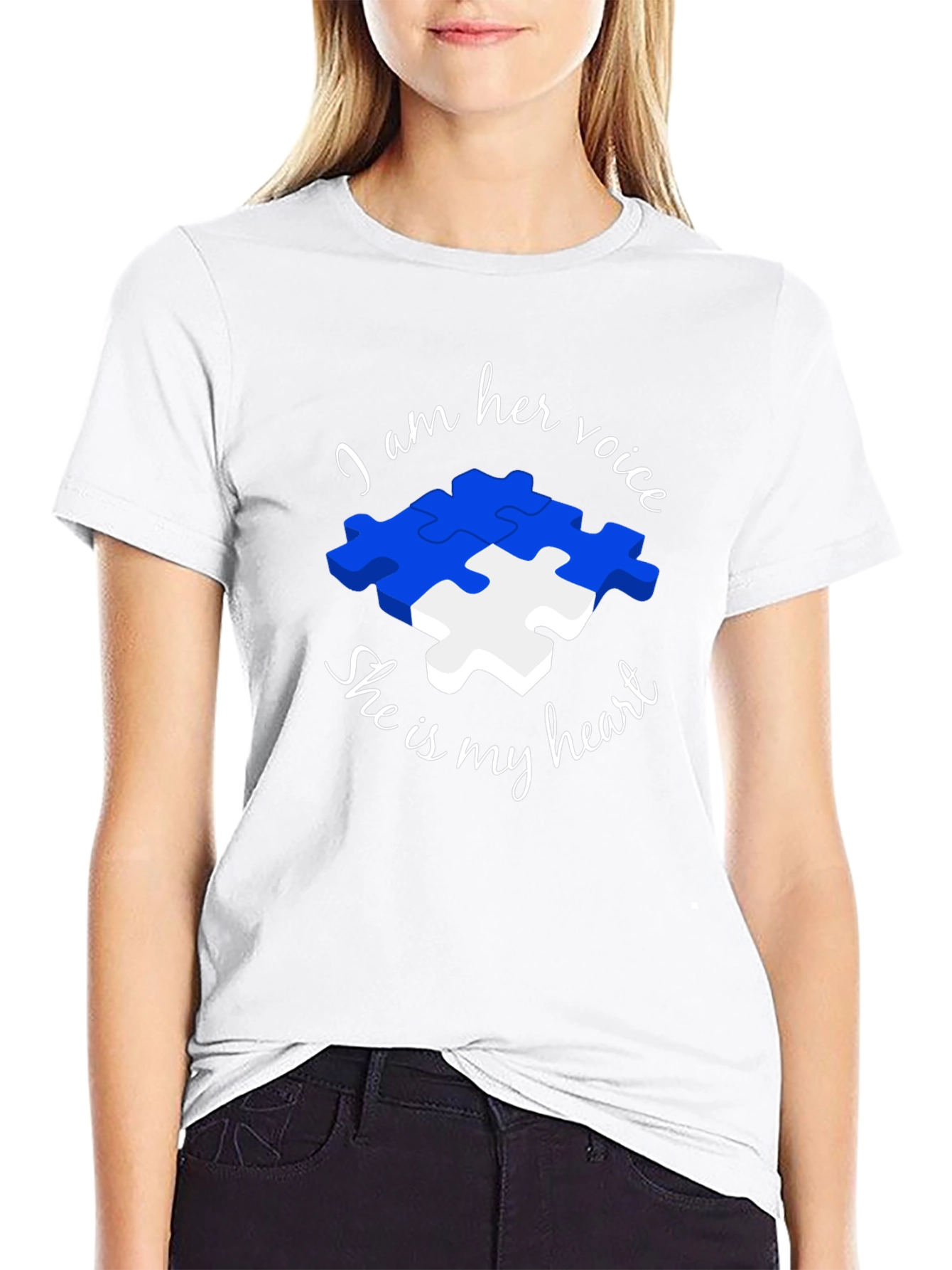 Black Autism Awareness Puzzle Piece T-Shirt - Voice and Heart view 9