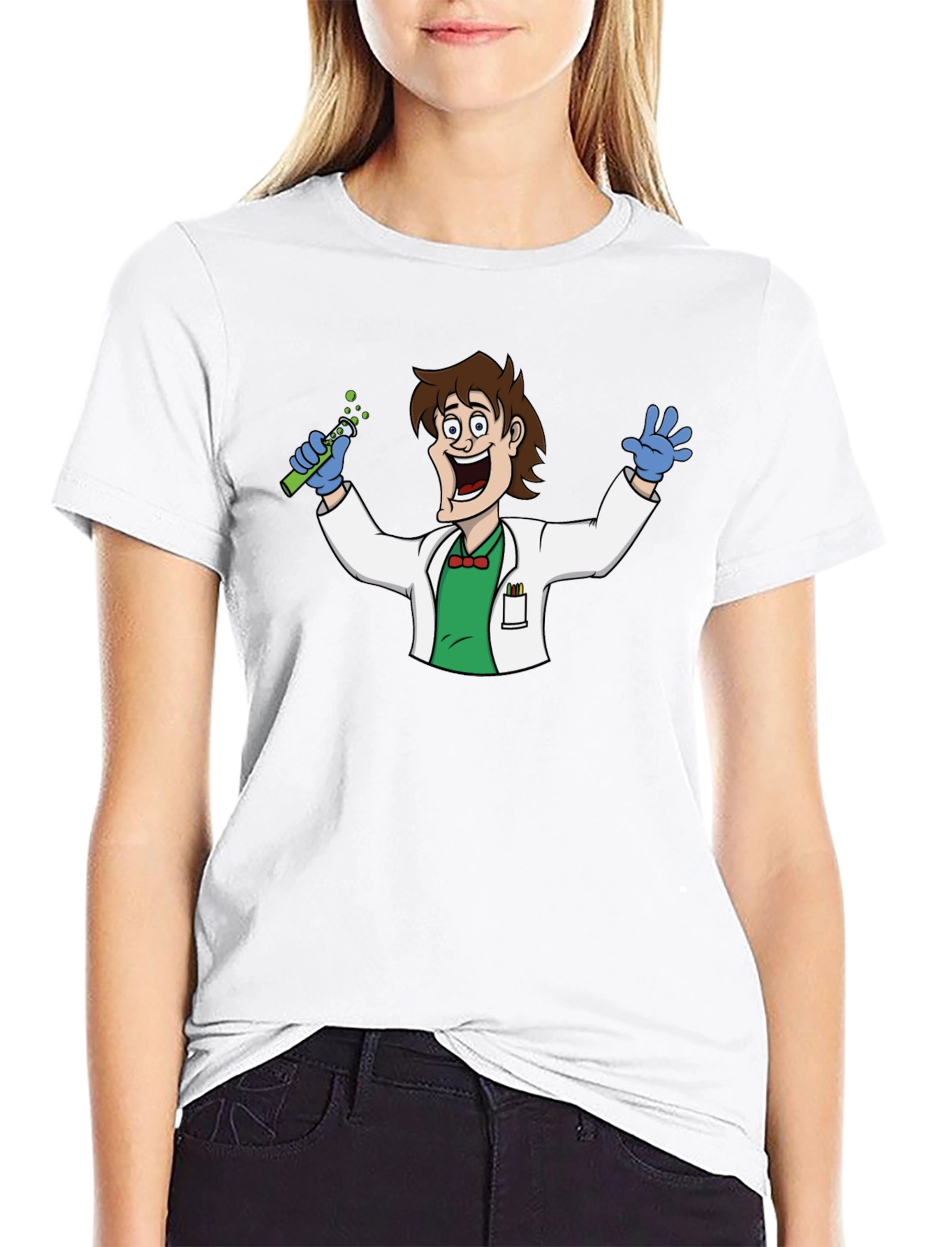 Black Mad Scientist Cartoon Graphic T-Shirt - Black view 9