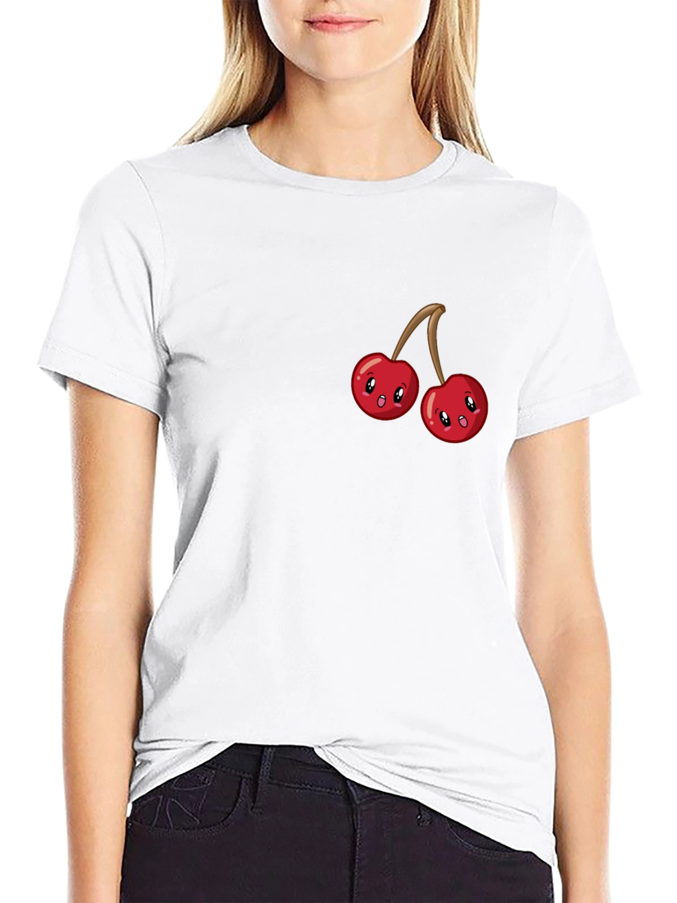 Black Cute Cherry Graphic Tee - Black Cotton T-Shirt view 9